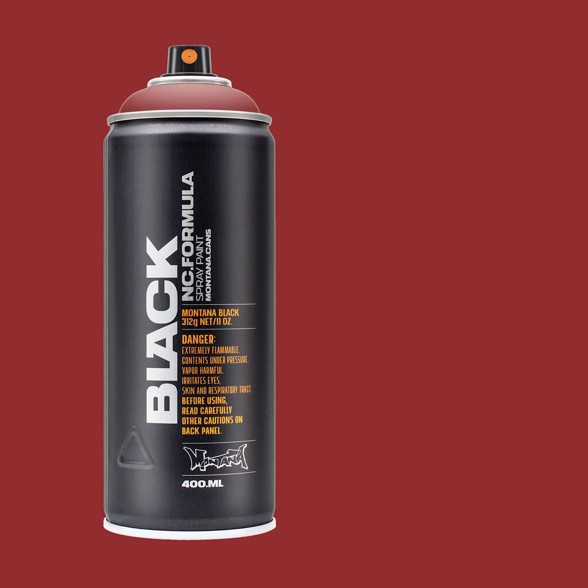 Montana Black Spray Paint - Rust, 400 ml can with swatch