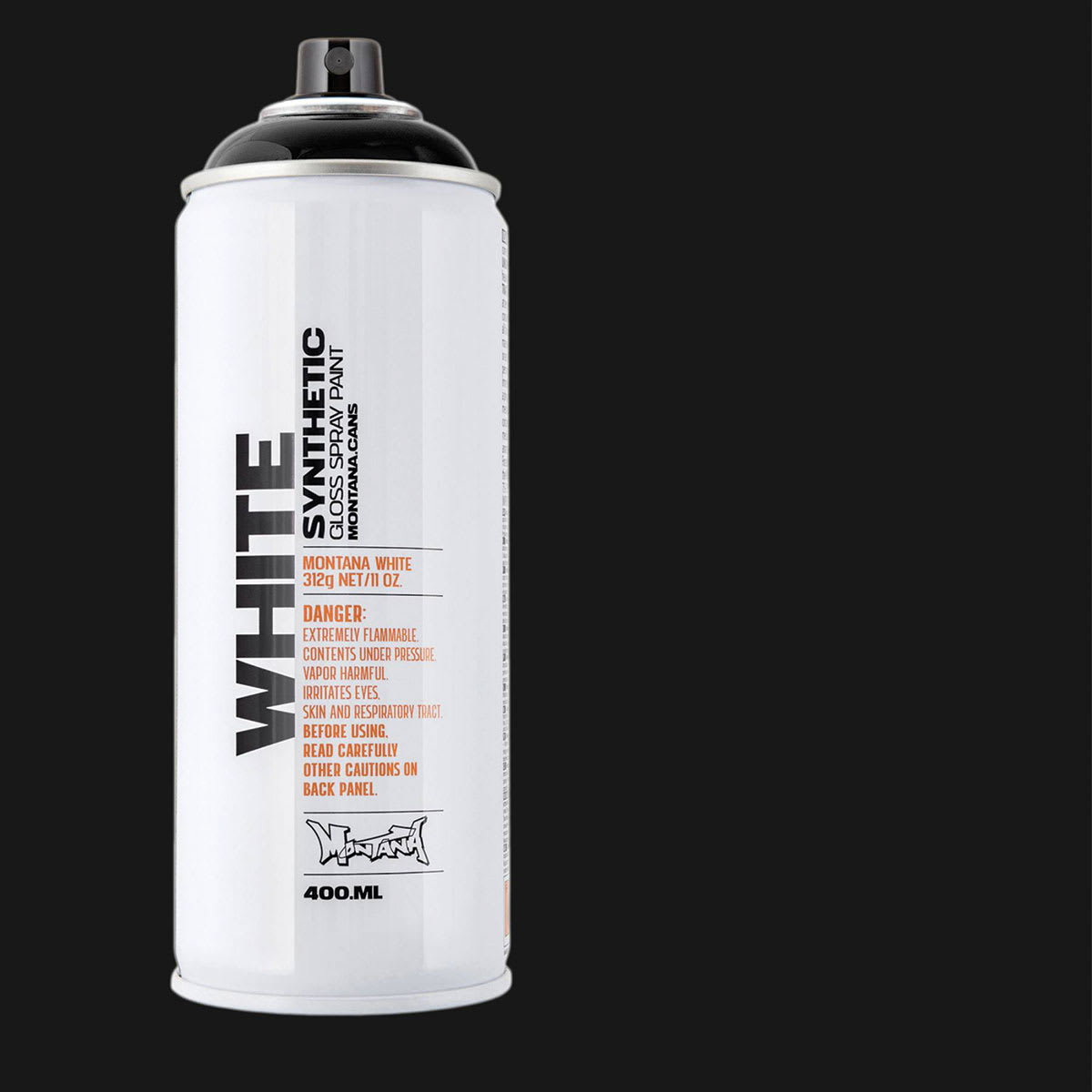 Montana White Spray Paint - Black, 400 ml, Spray Can with Swatch