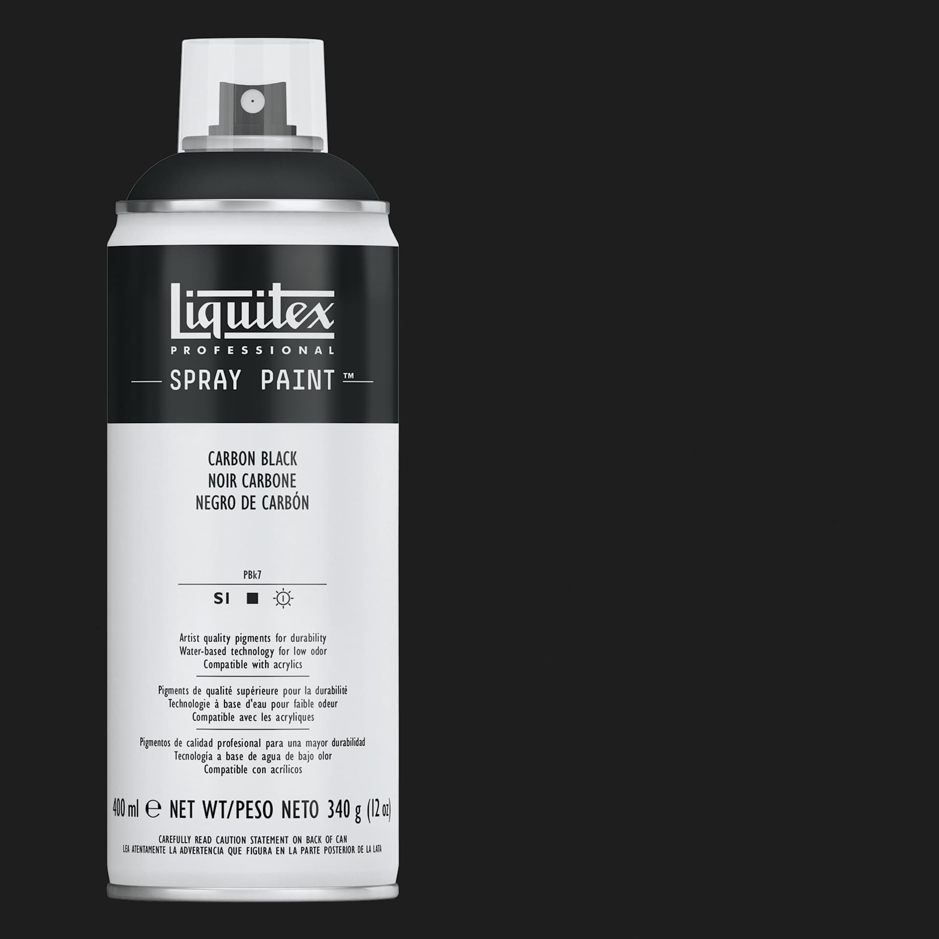 Liquitex Professional Spray Paint - Carbon Black, 400 ml can and swatch