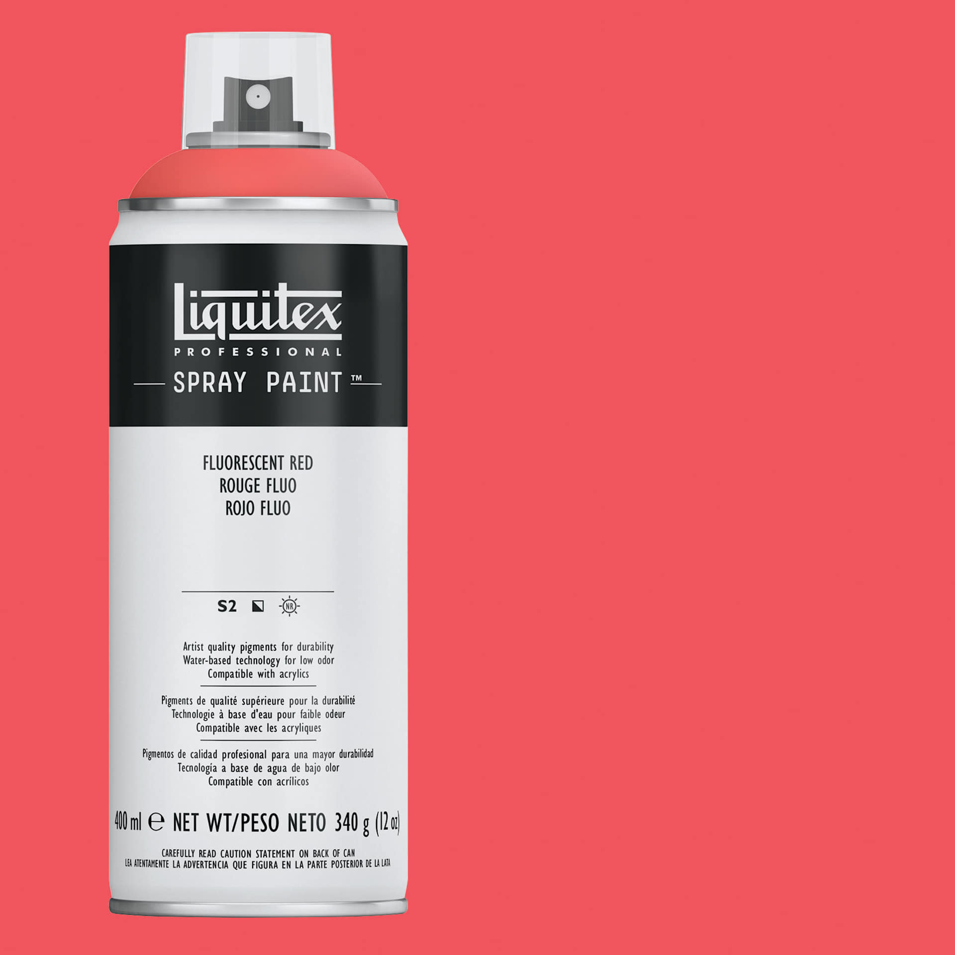 Liquitex Professional Spray Paint - Fluorescent Red, 400 ml can and swatch