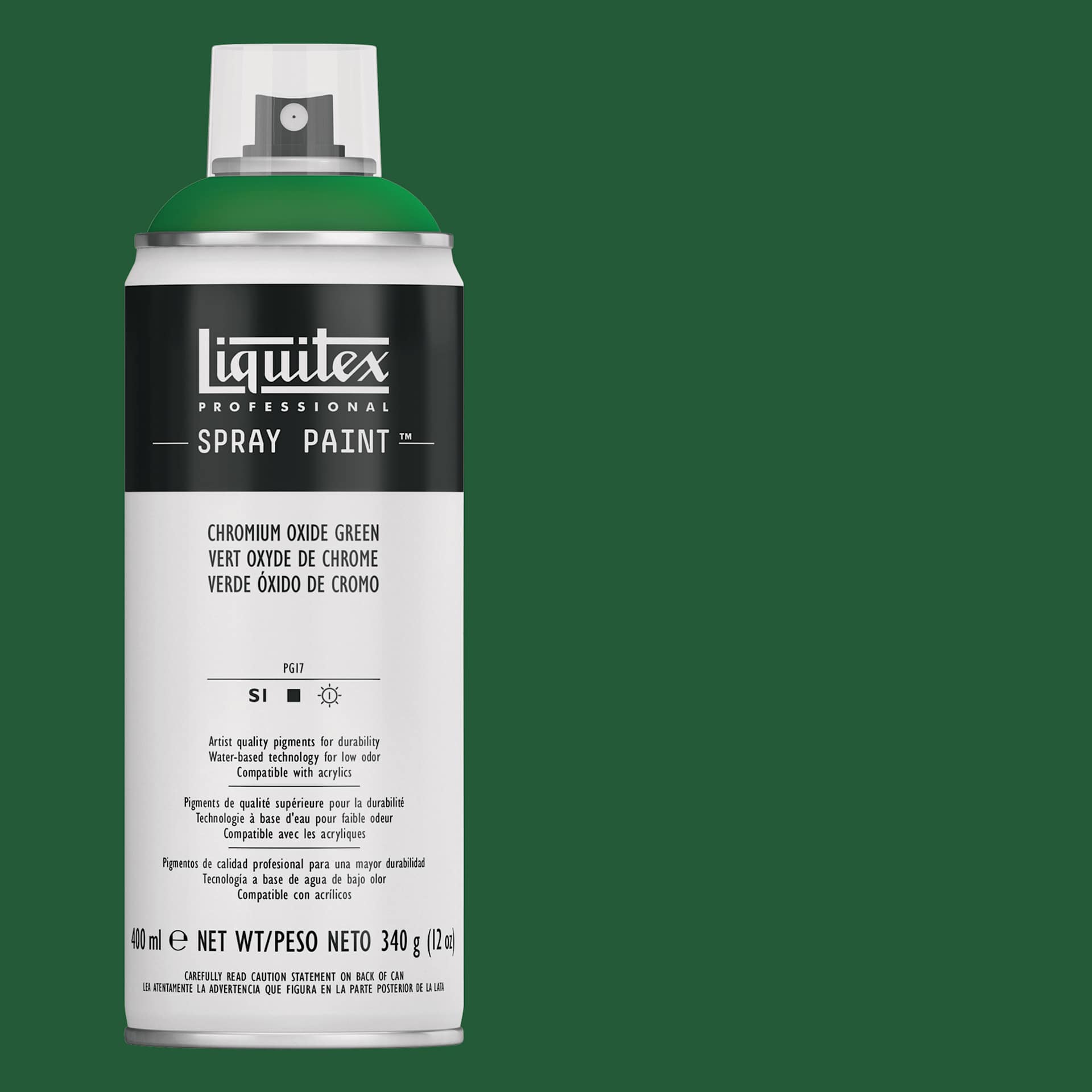 Liquitex Professional Spray Paint - Chromium Oxide Green, 400 ml can and swatch