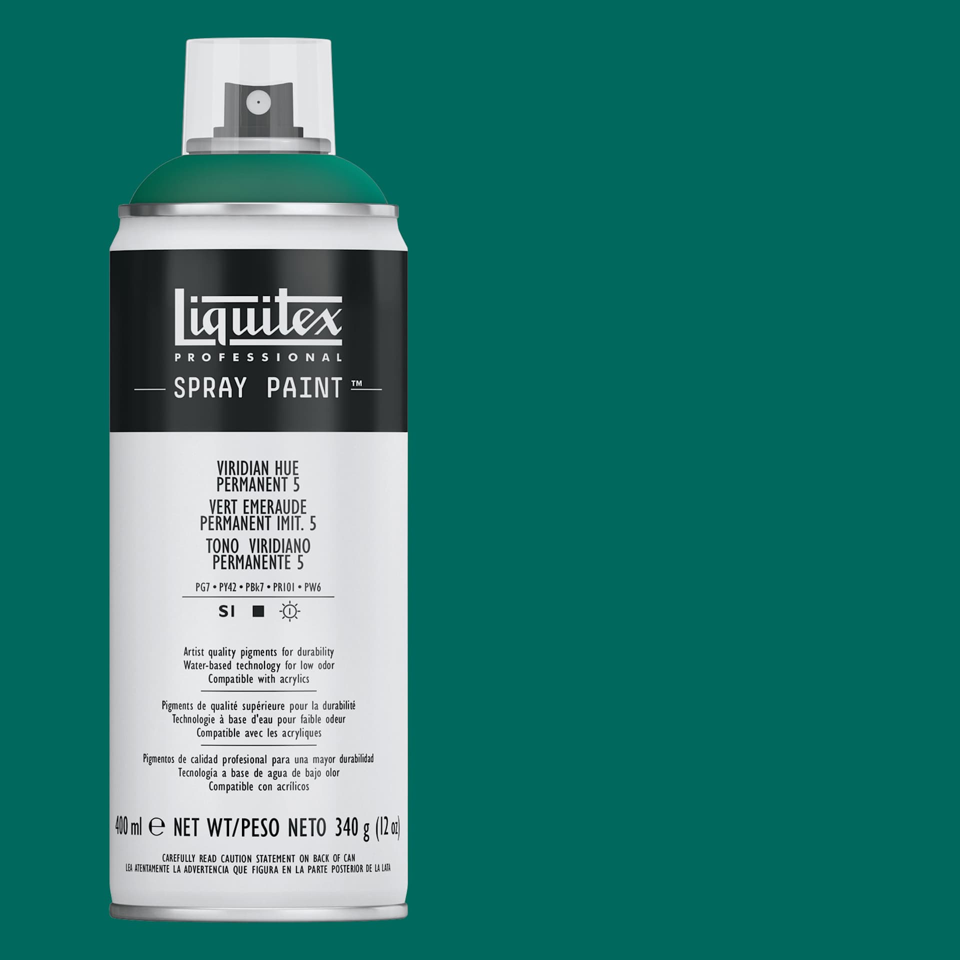 Liquitex Professional Spray Paint - Viridian Hue Permanent 5, 400 ml can and swatch