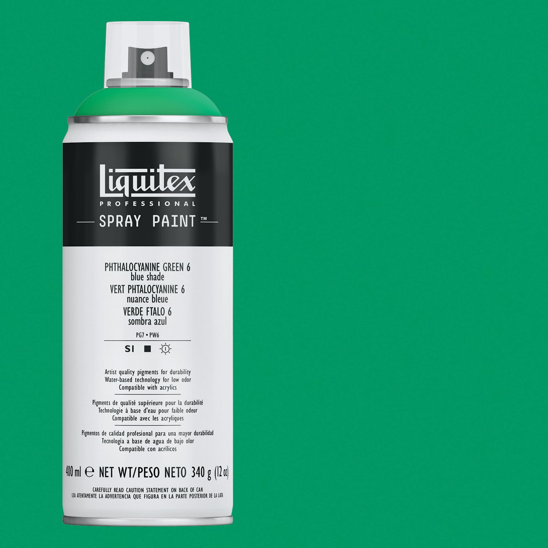 Liquitex Professional Spray Paint - Phthalo Green (Blue Shade) 6, 400 ml can and swatch
