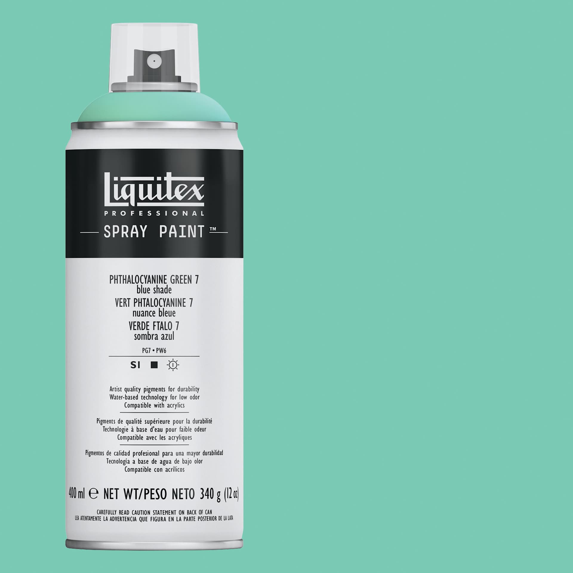 Liquitex Professional Spray Paint - Phthalo Green (Blue Shade) 7, 400 ml can and swatch