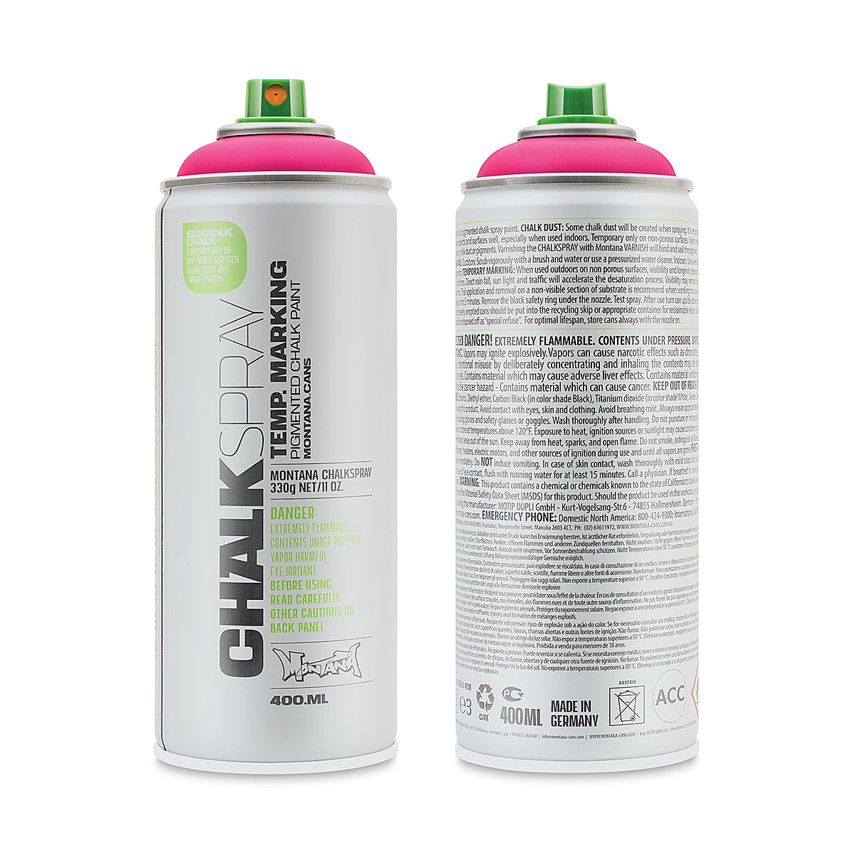Montana Chalk Spray Paint - 400 ml, Pink (Front and back of spray can)