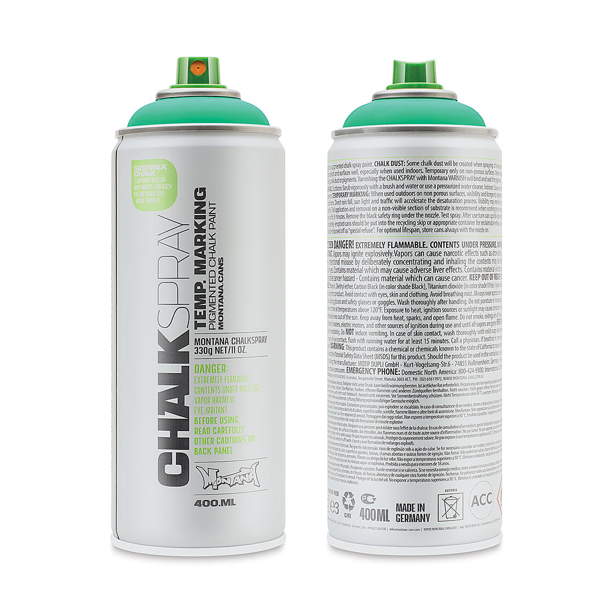 Montana Chalk Spray Paint - 400 ml, Turquoise (Front and back of spray can)