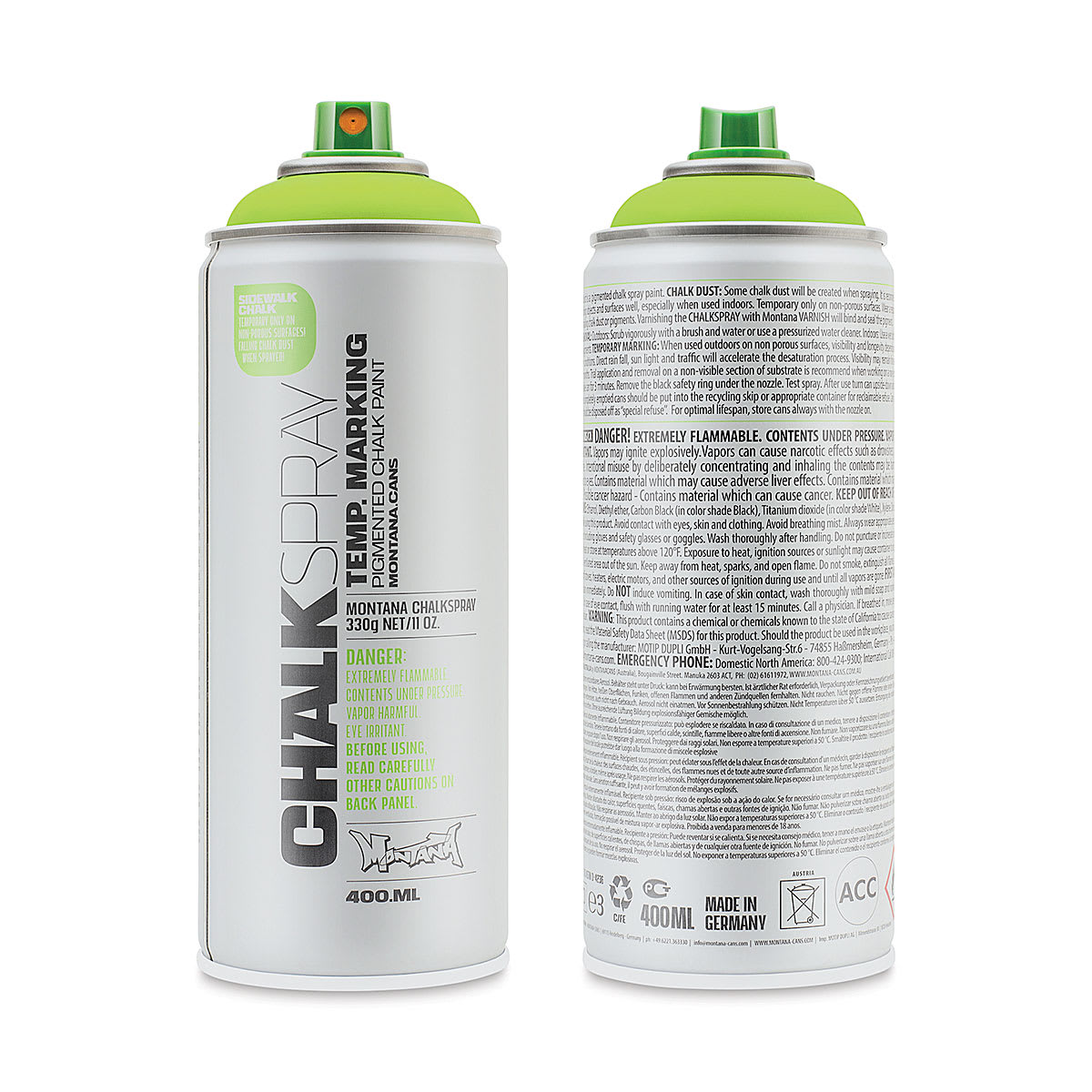 Montana Chalk Spray Paint - 400 ml, Green (Front and back of spray can)