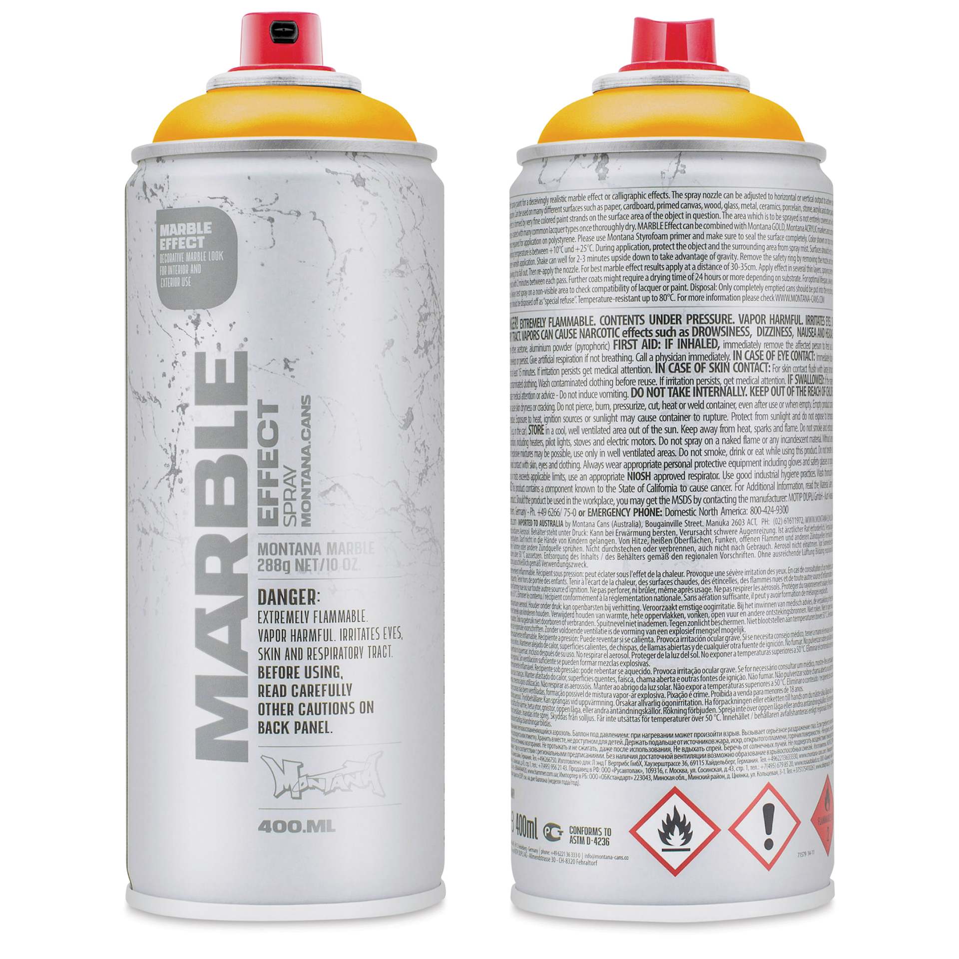 Montana Marble Effect Spray - Yellow, 11 oz (Front and back of can)