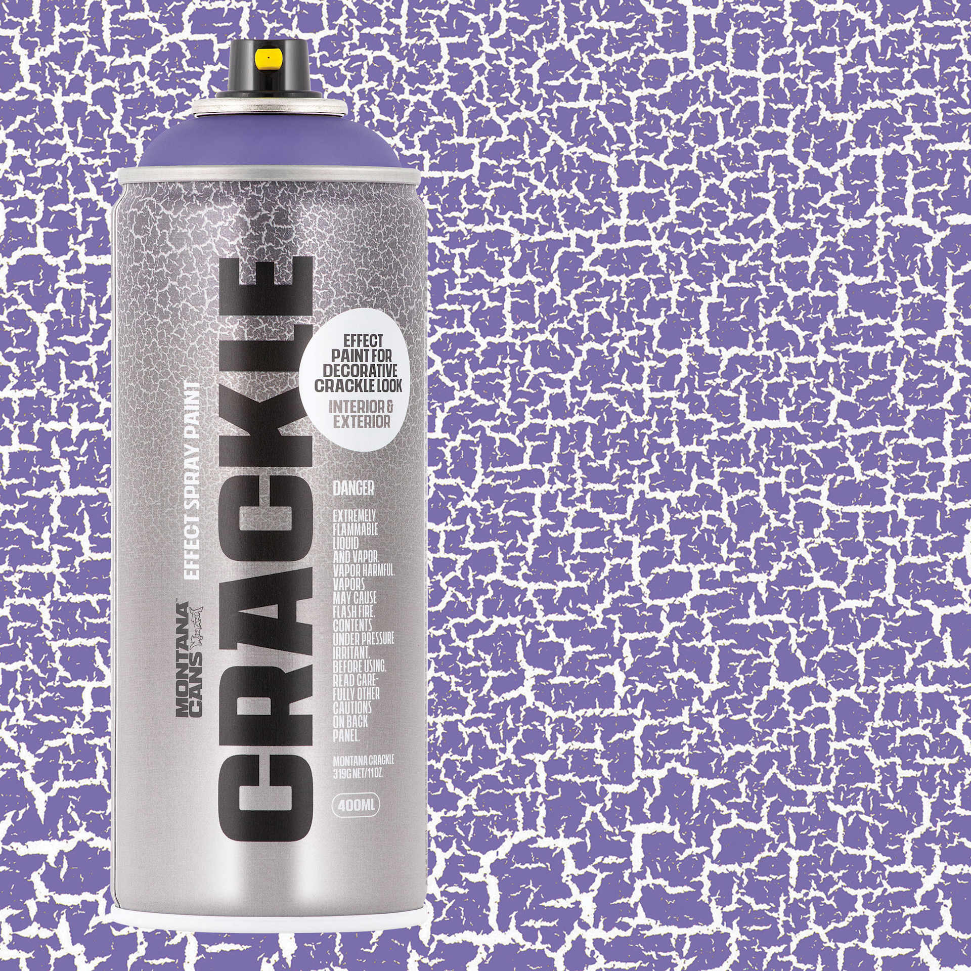 Montana Crackle Effect Spray - Rich Lilac, can and swatch