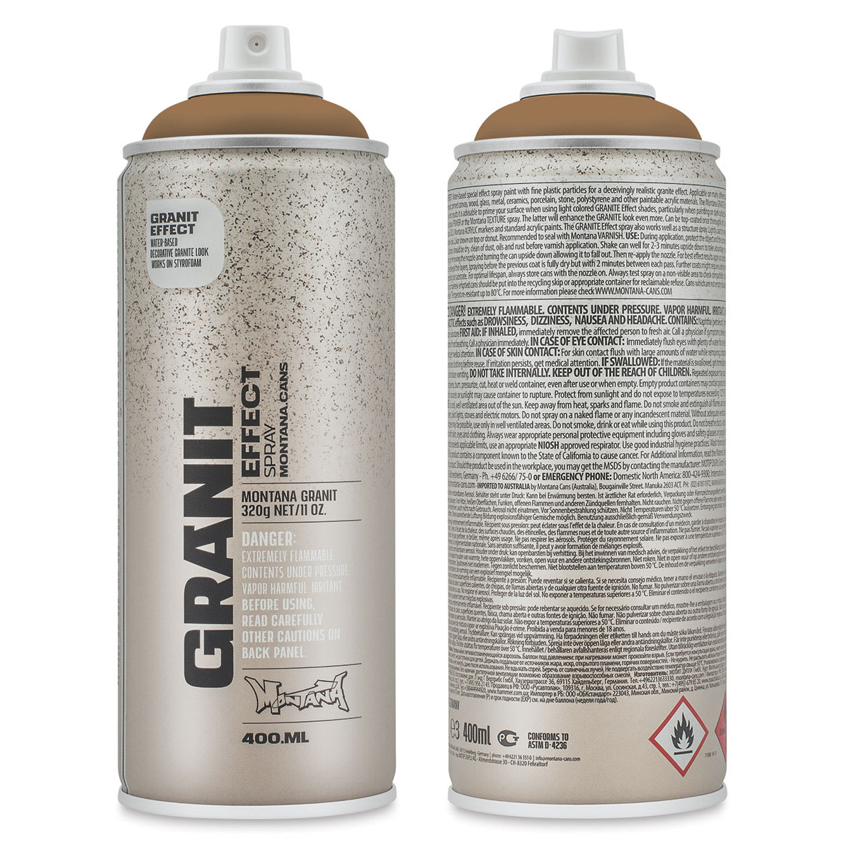 Montana Granit Effect Spray - Brown, 11 oz (Front and back of spray can)