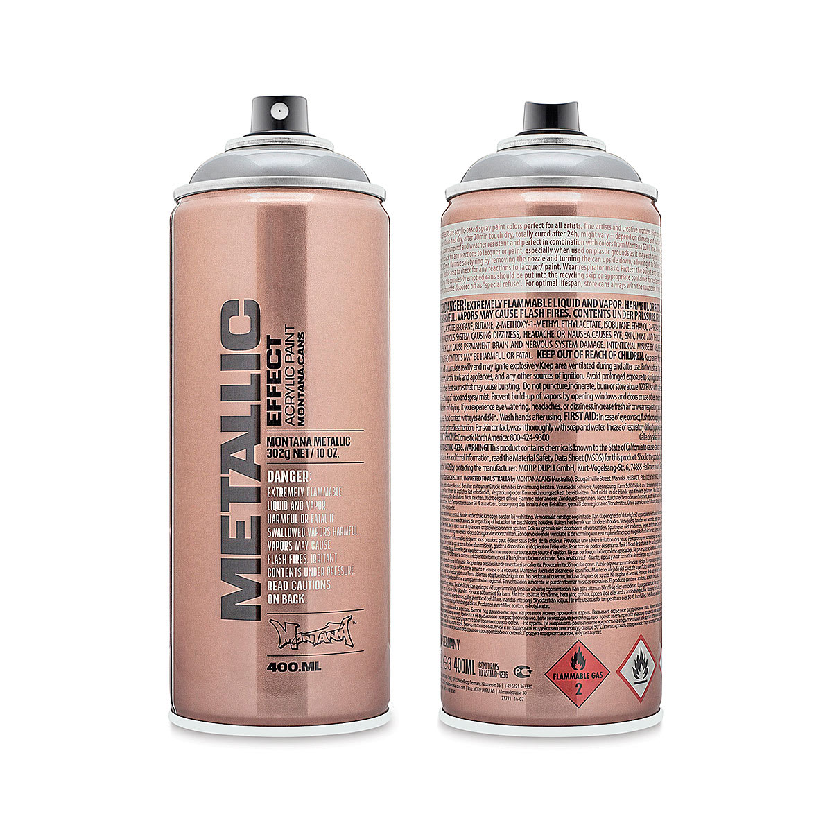 Montana Metallic Effect Spray Paint - Silver (Front and back of spray can)