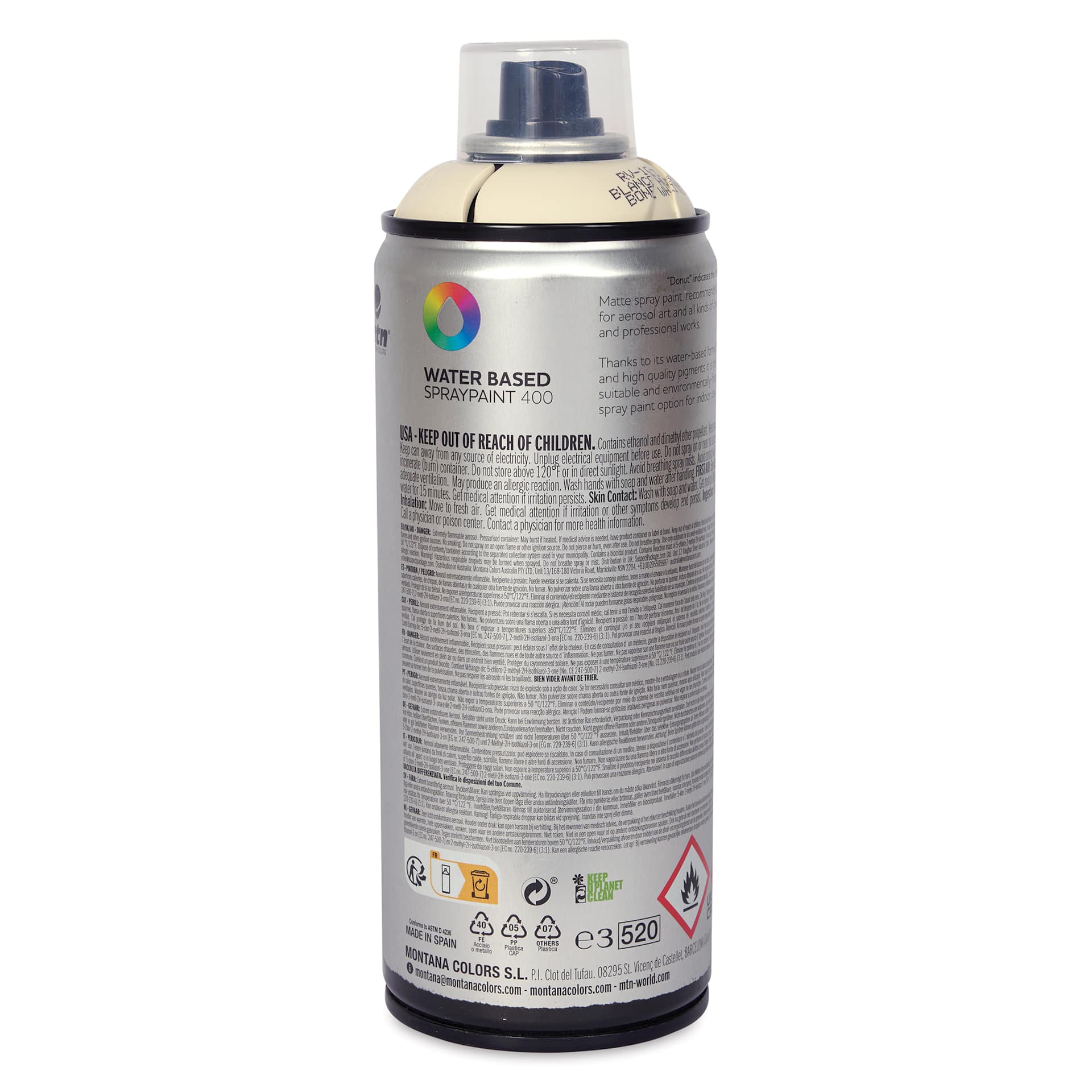 MTN Water Based Spray Paint - Bone White, 400 ml Can back