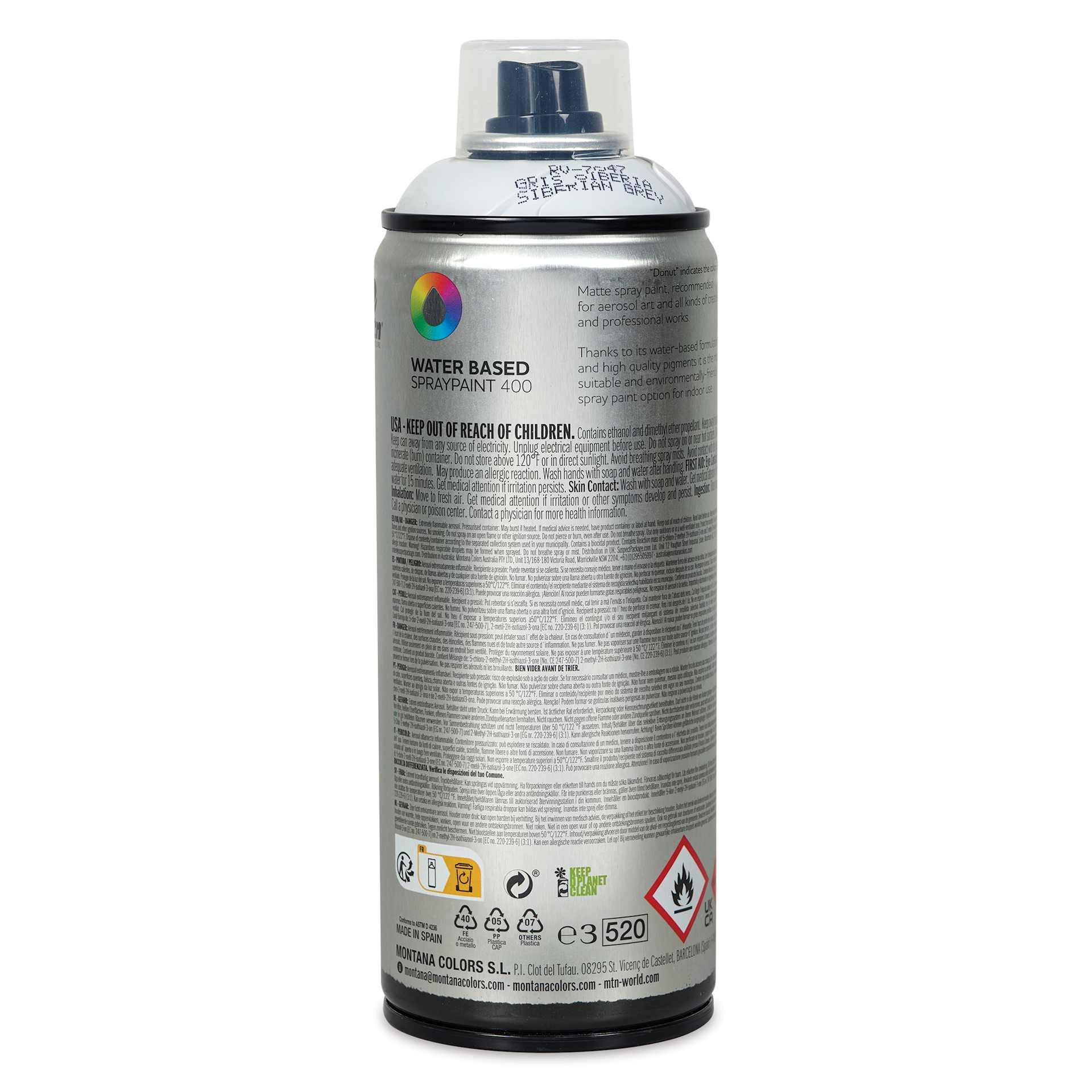 MTN Water Based Spray Paint - Siberia Grey, 400 ml Can back