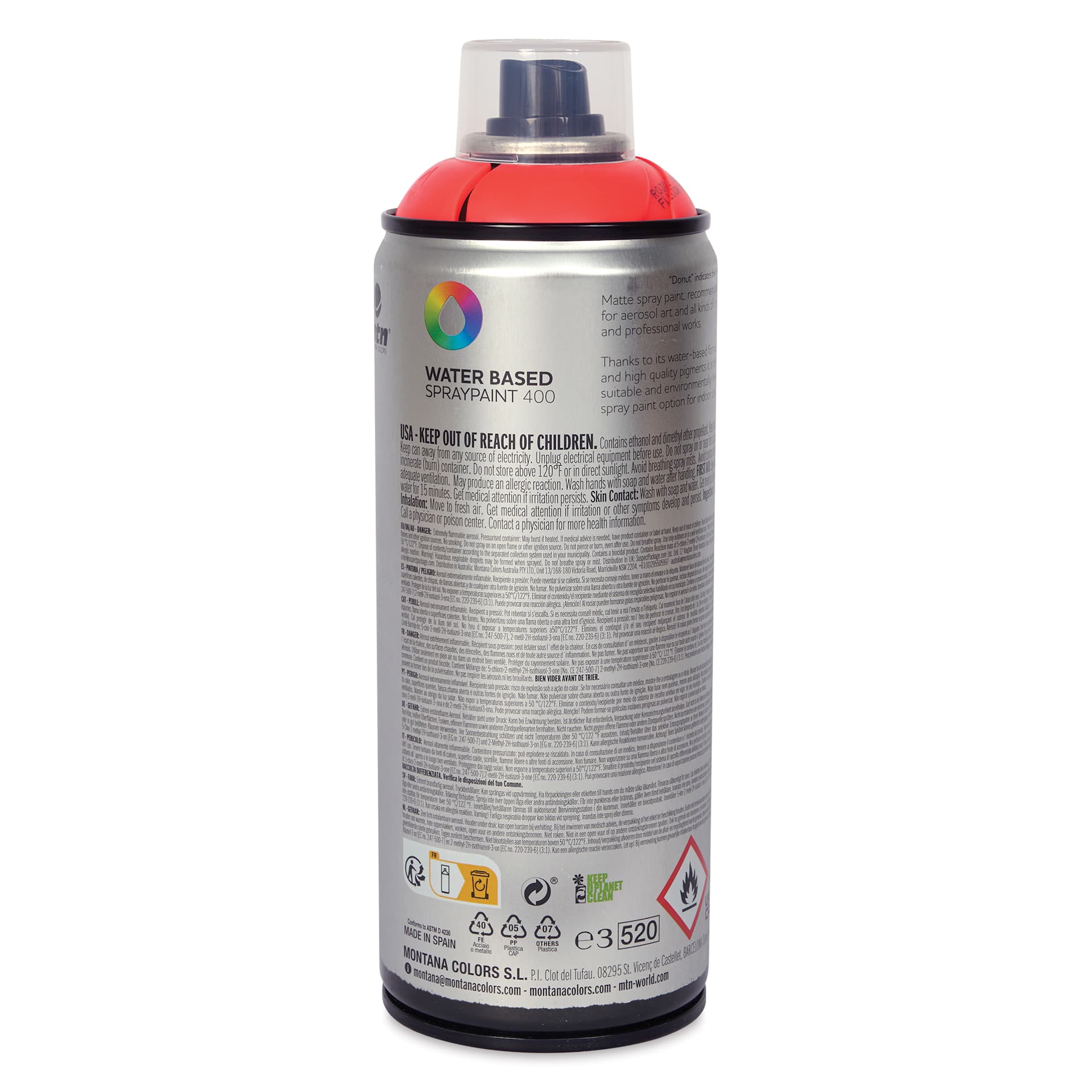 MTN Water Based Spray Paint - Fluorescent Red, 400 ml Can back