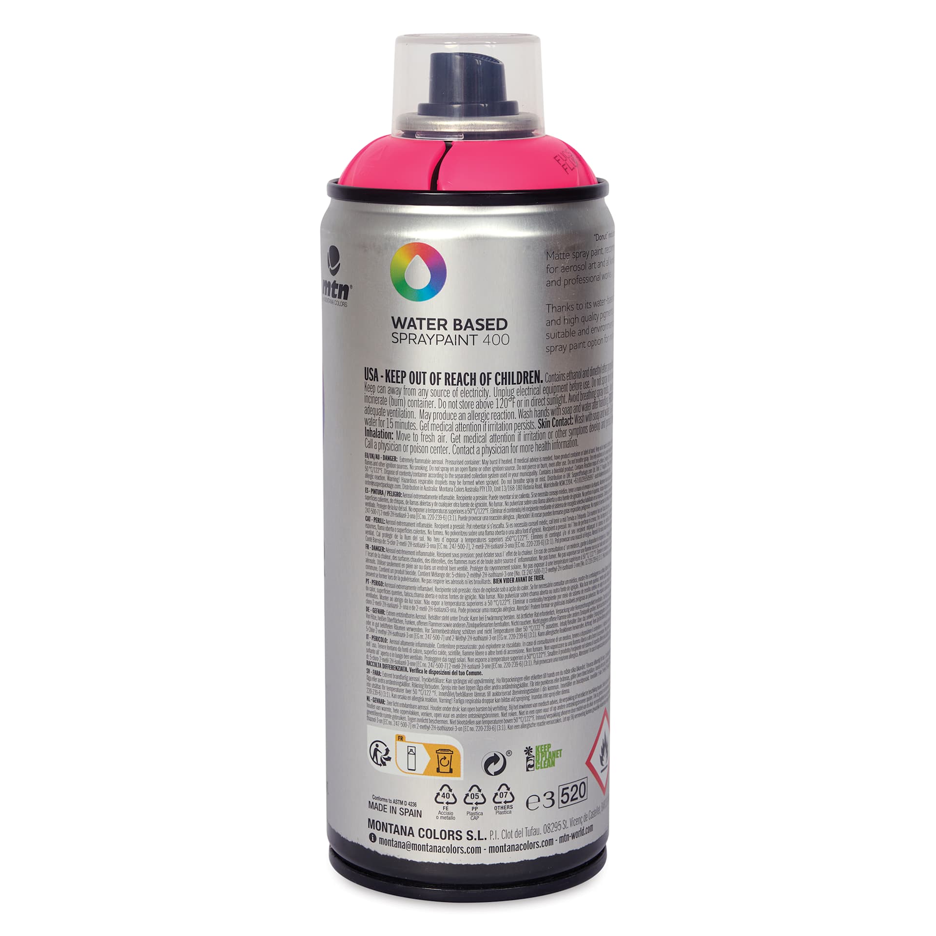 MTN Water Based Spray Paint - Fluorescent Fuchsia, 400 ml Can back