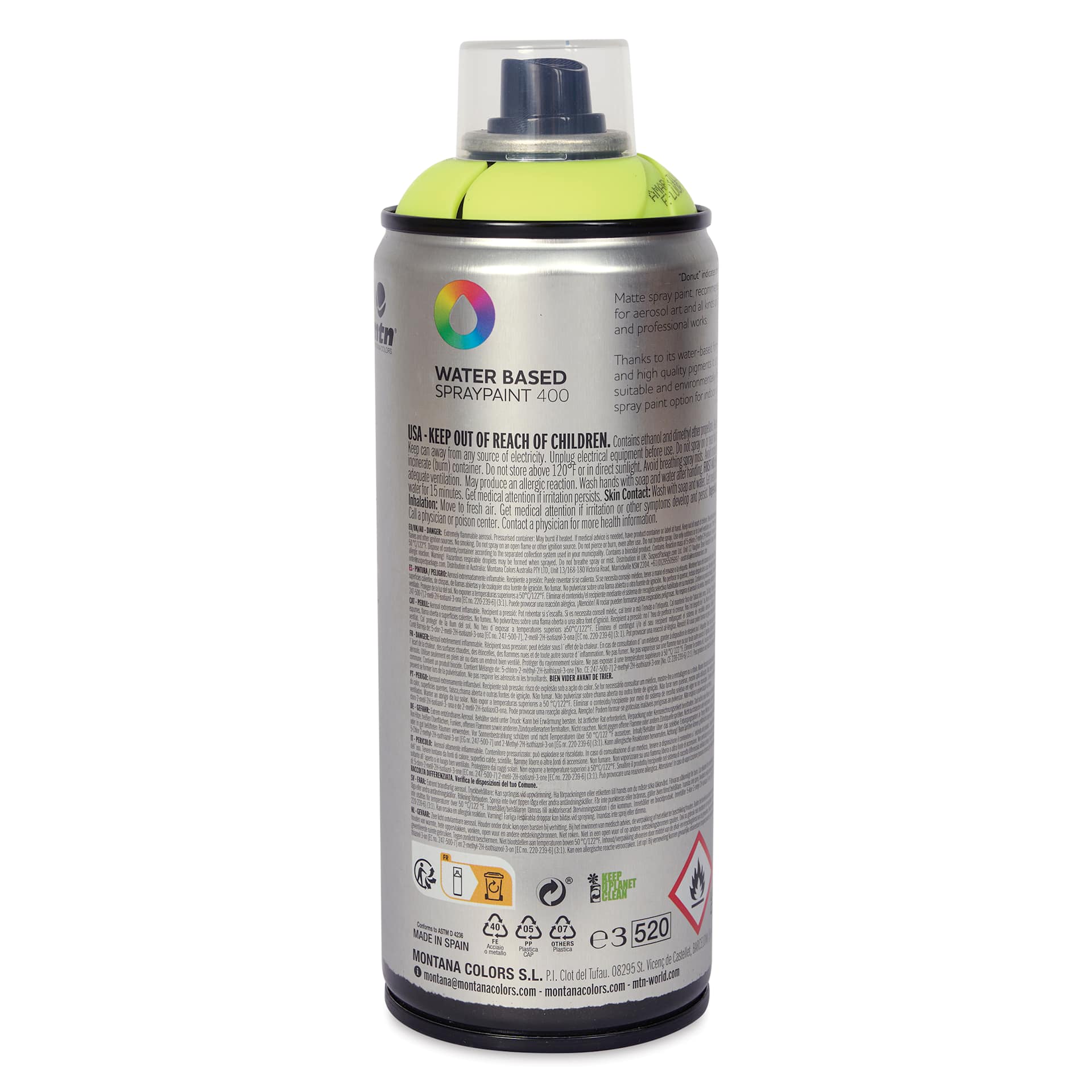 MTN Water Based Spray Paint - Fluorescent Yellow, 400 ml Can back