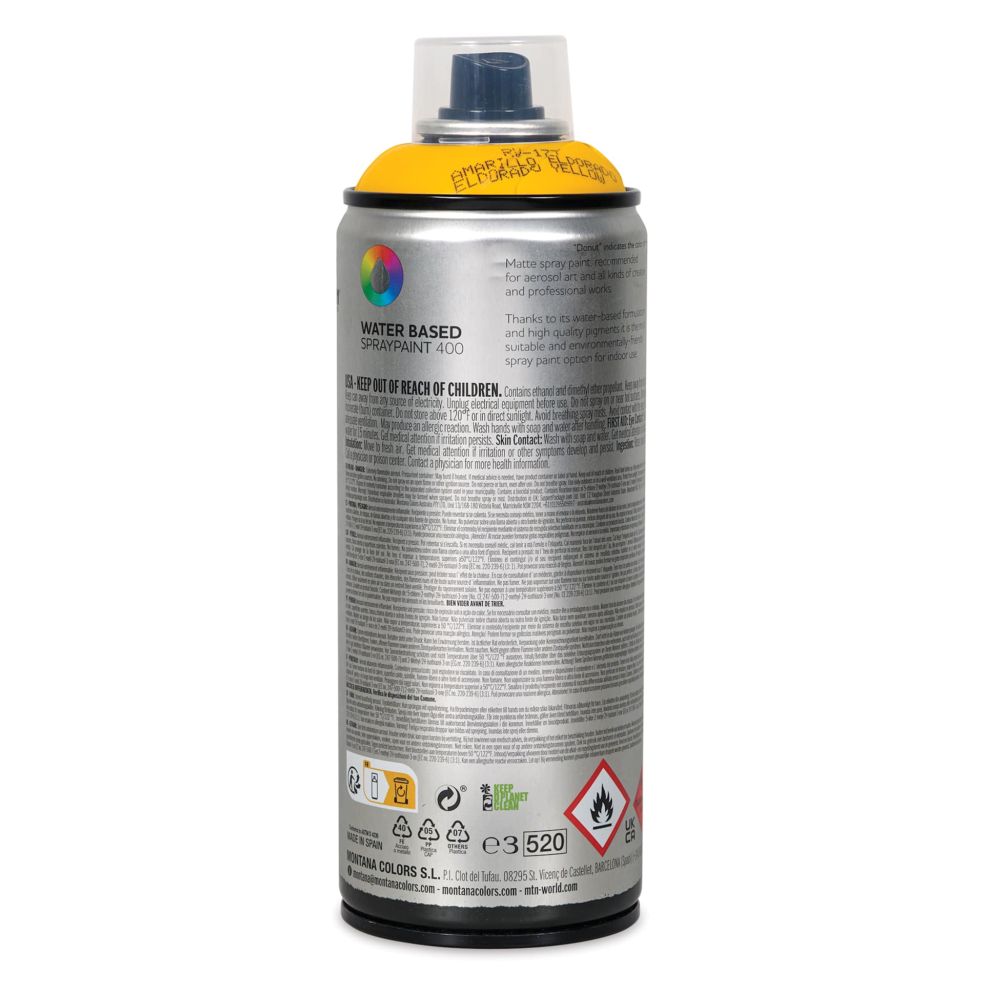 MTN Water Based Spray Paint - El Dorado Yellow, 400 ml Can back