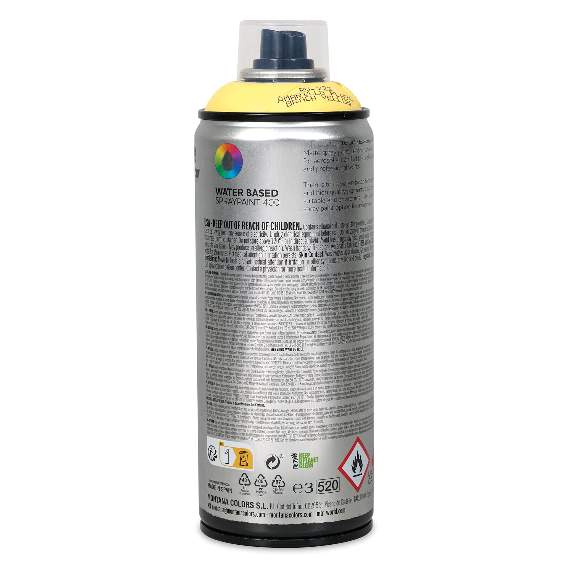 MTN Water Based Spray Paint - Beach Yellow, 400 ml Can back