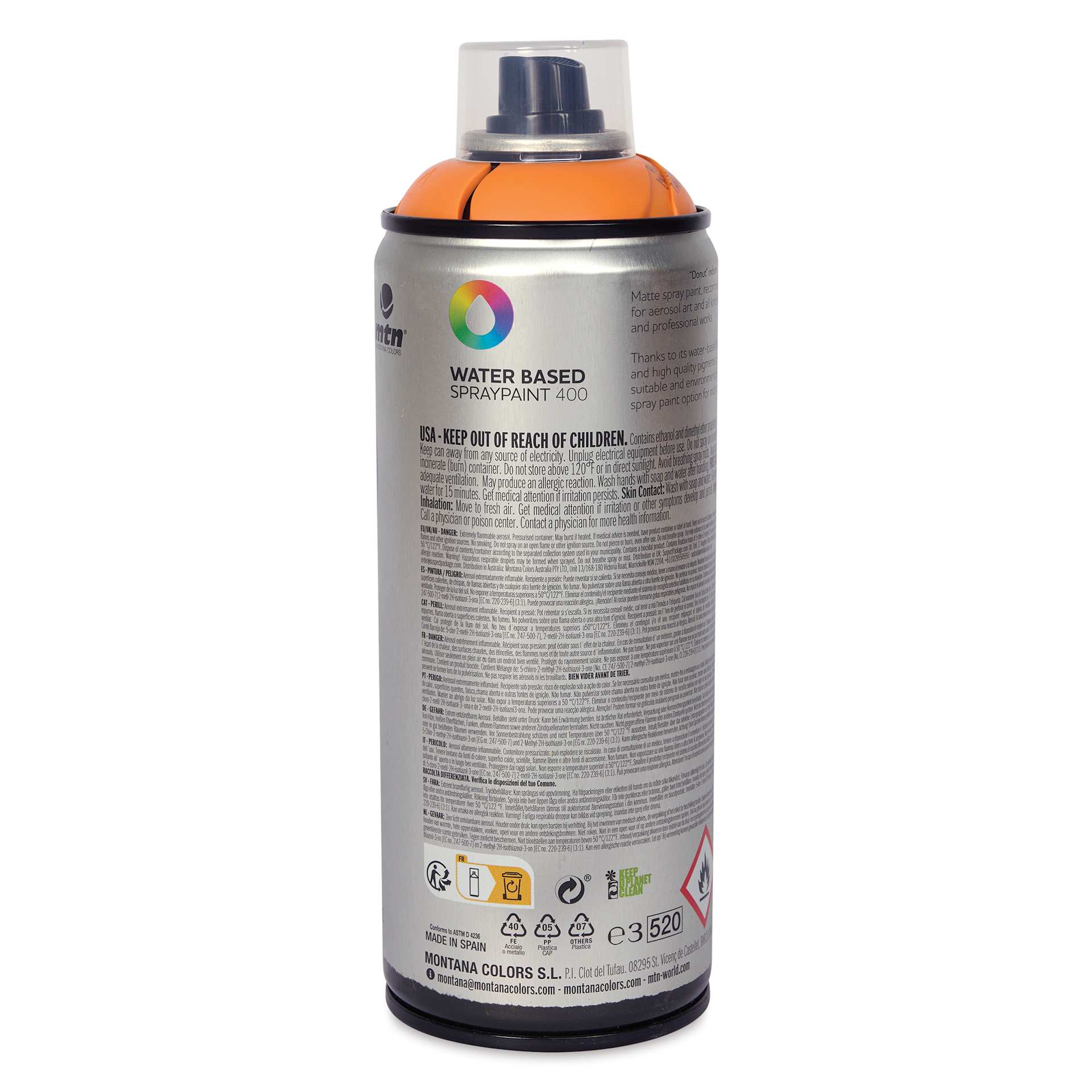 MTN Water Based Spray Paint - Tangerine, 400 ml Can back