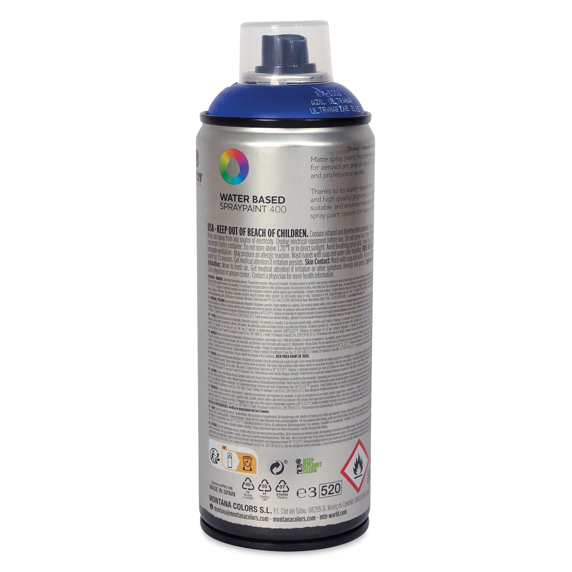 MTN Water Based Spray Paint - Ultramarine Blue, 400 ml Can back