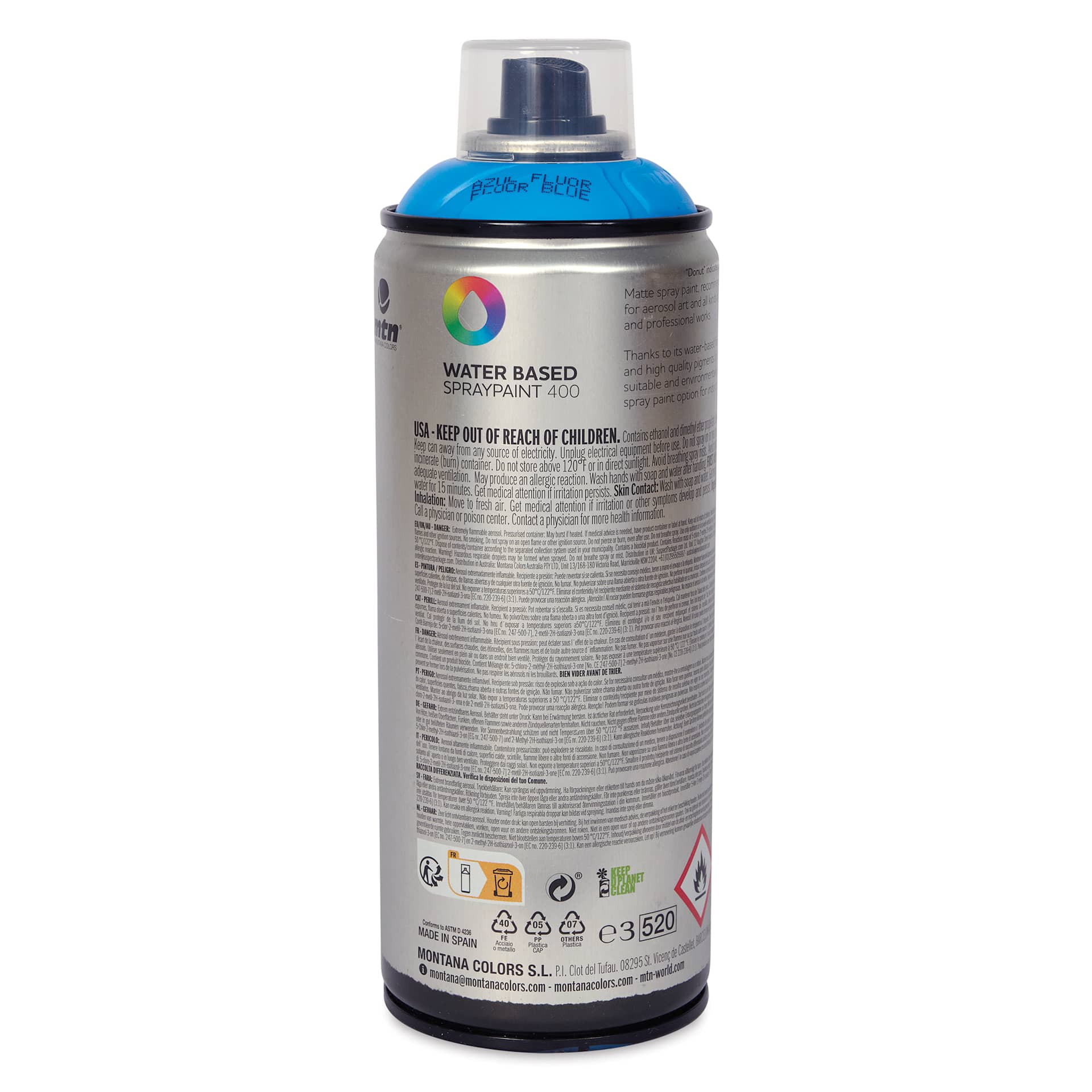 MTN Water Based Spray Paint - Fluorescent Blue, 400 ml Can back