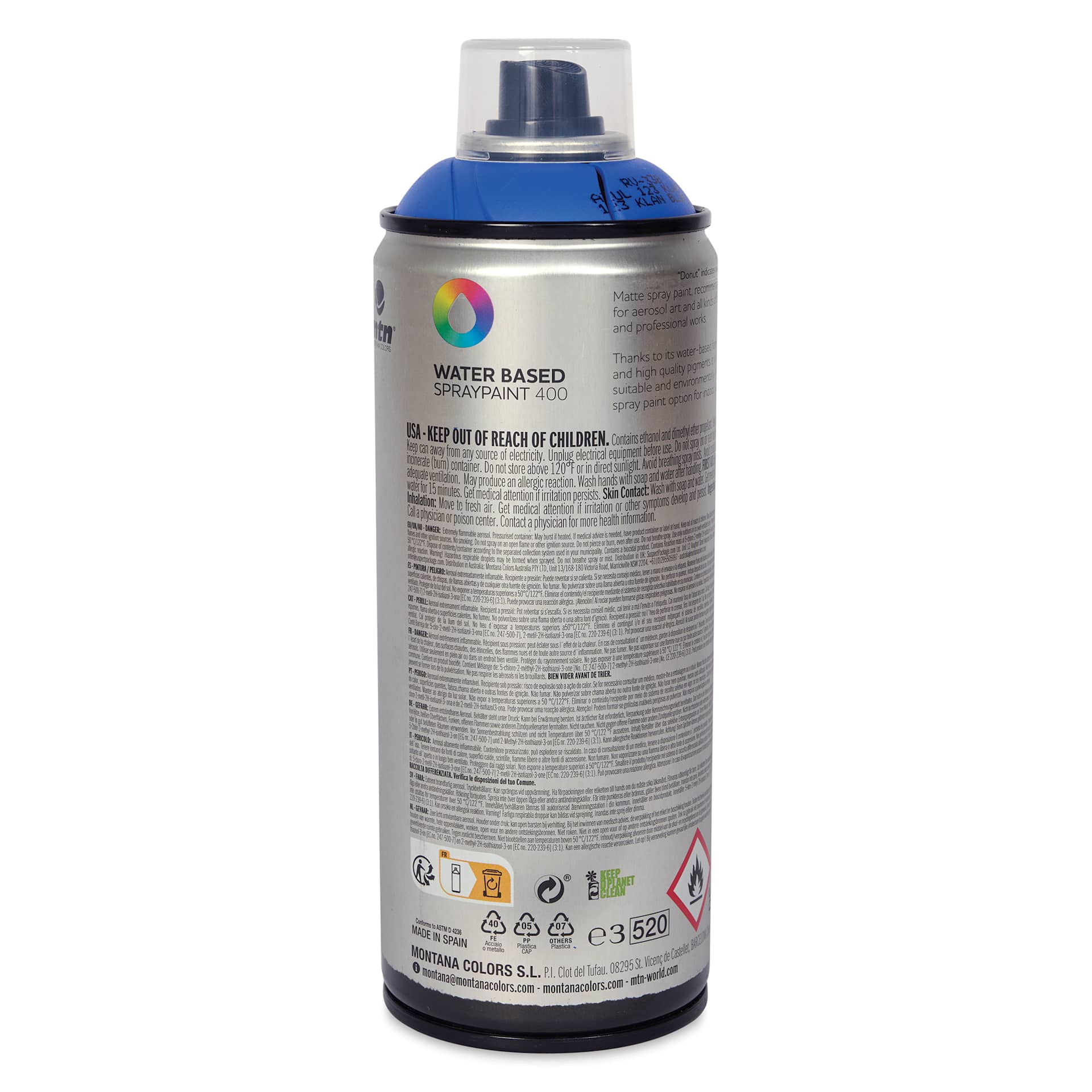 MTN Water Based Spray Paint - 123 Klan Blue, 400 ml Can back