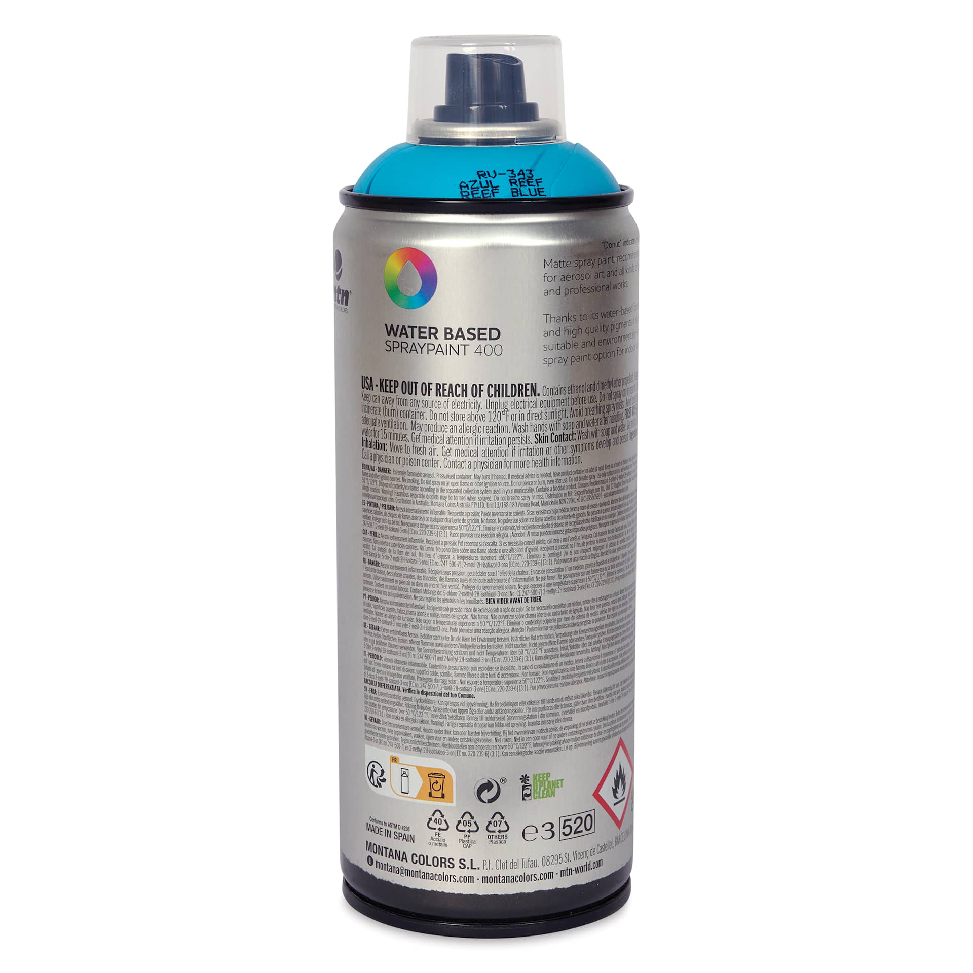 MTN Water Based Spray Paint - Reef Blue, 400 ml Can back