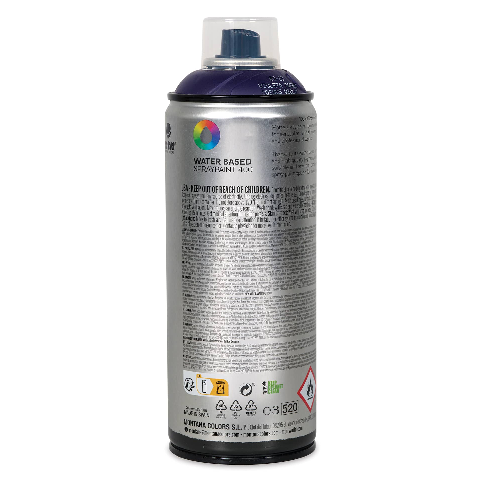 MTN Water Based Spray Paint - Cosmos Violet, 400 ml Can back