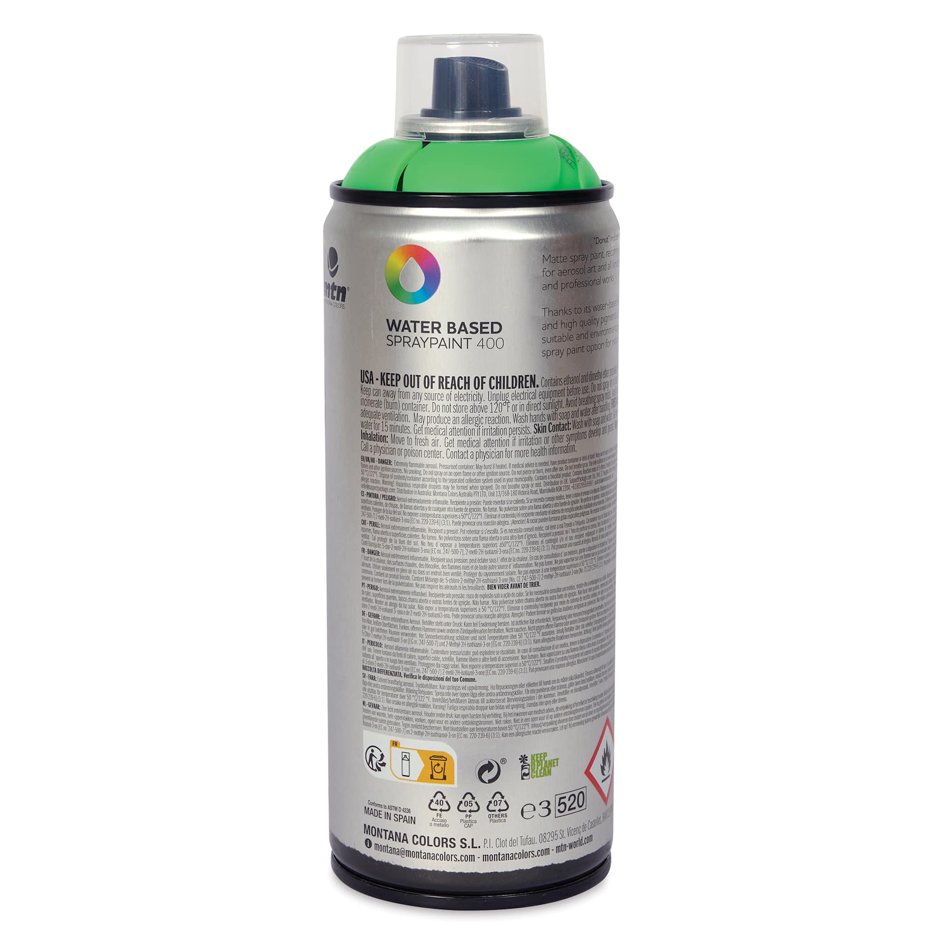 MTN Water Based Spray Paint - Fluorescent Green, 400 ml Can back