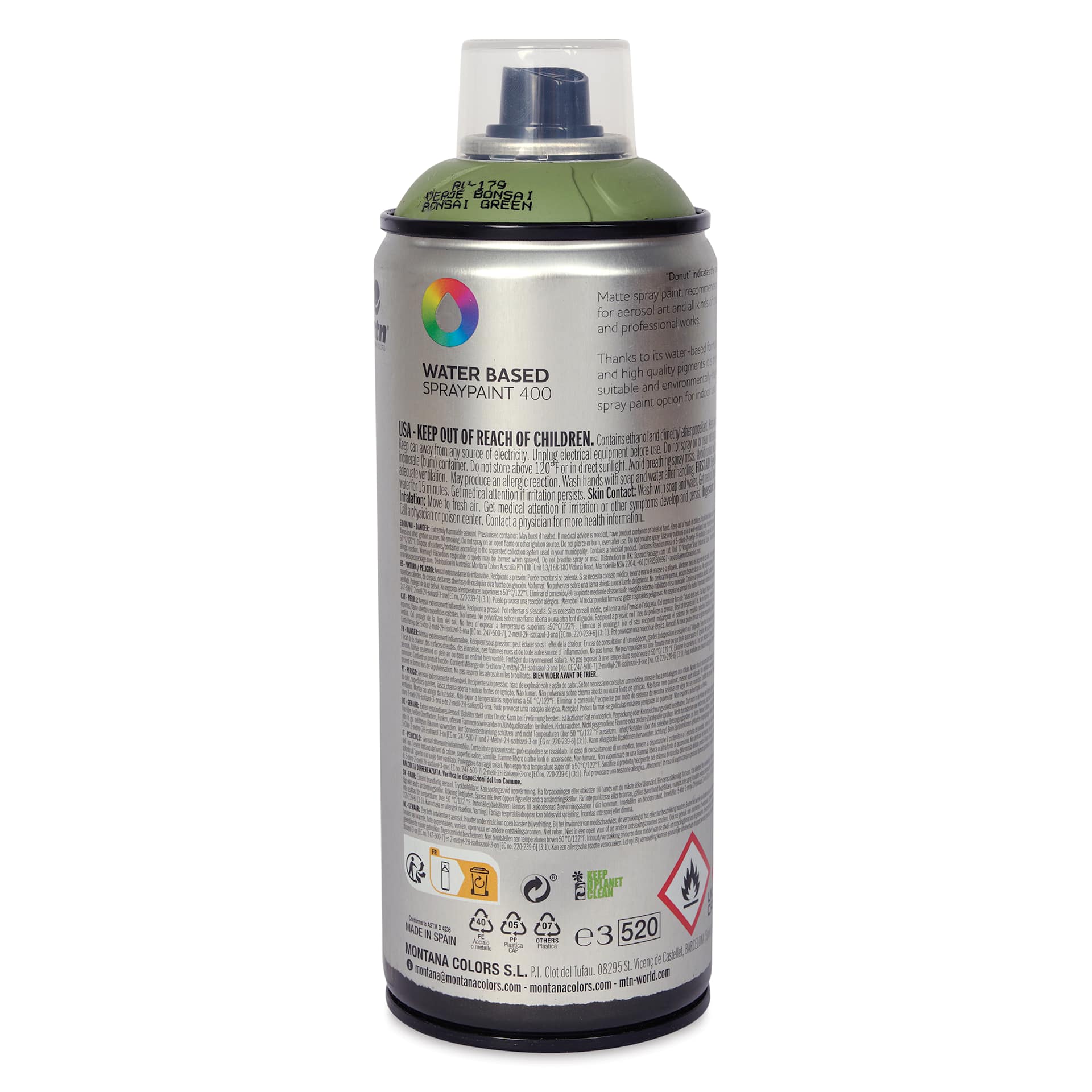 MTN Water Based Spray Paint - Bonsai Green, 400 ml Can back