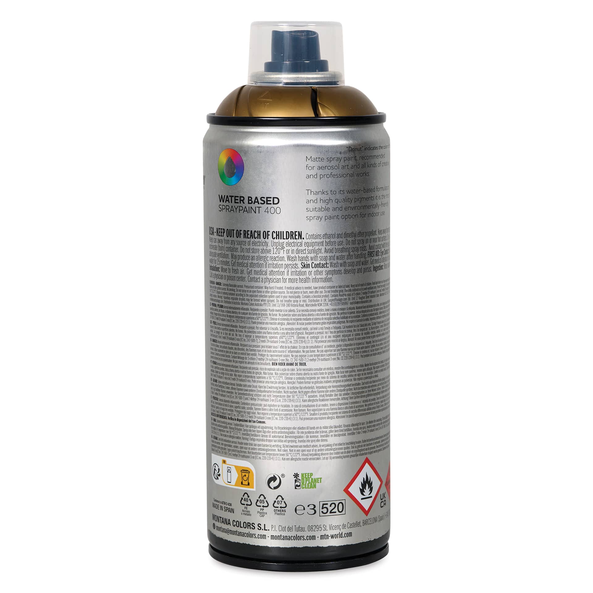 MTN Water Based Spray Paint - Frame Gold, 400 ml Can back