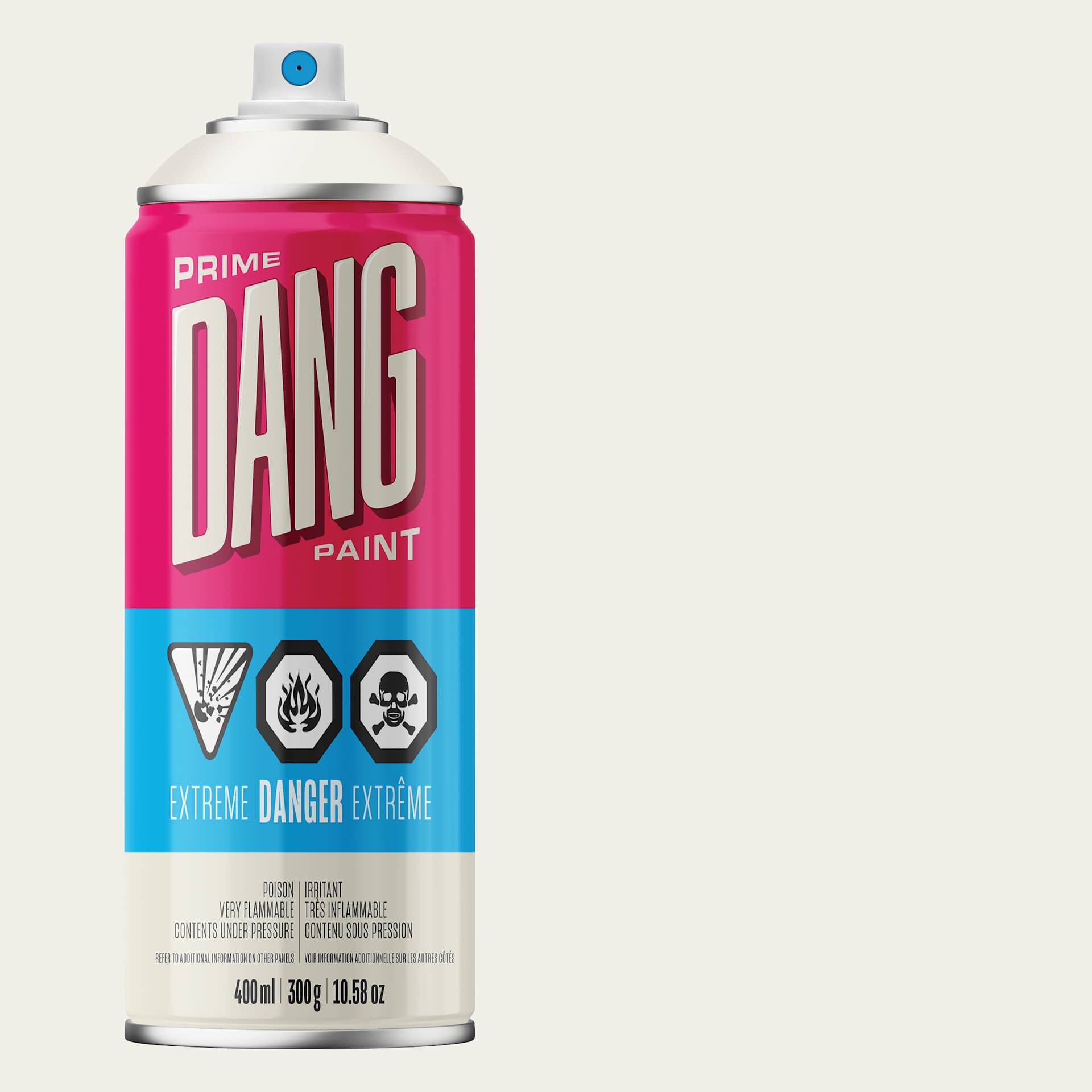 Dang Prime Spray Paint - White, 400 ml can and swatch