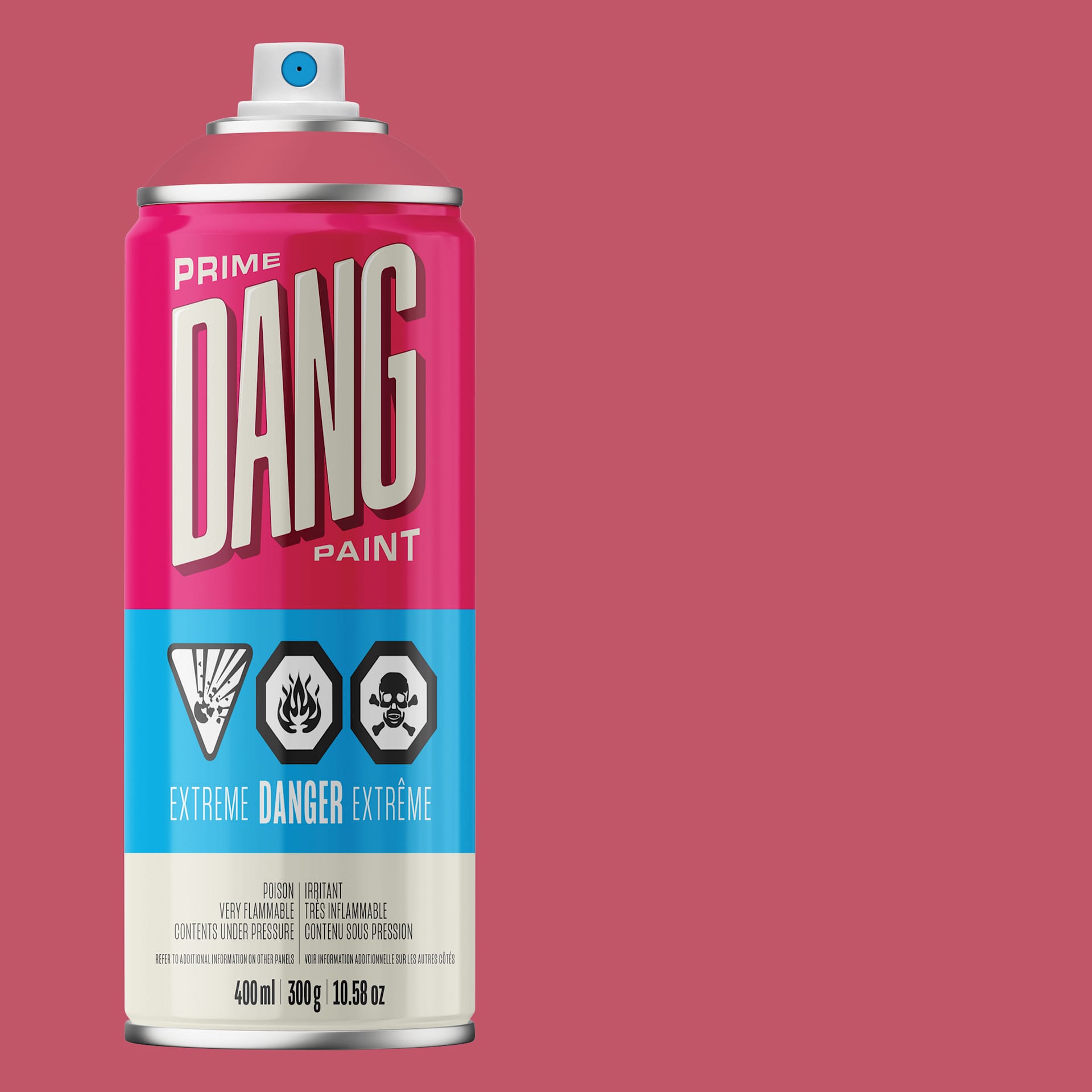 Dang Prime Spray Paint - Raspberry, 400 ml can and swatch