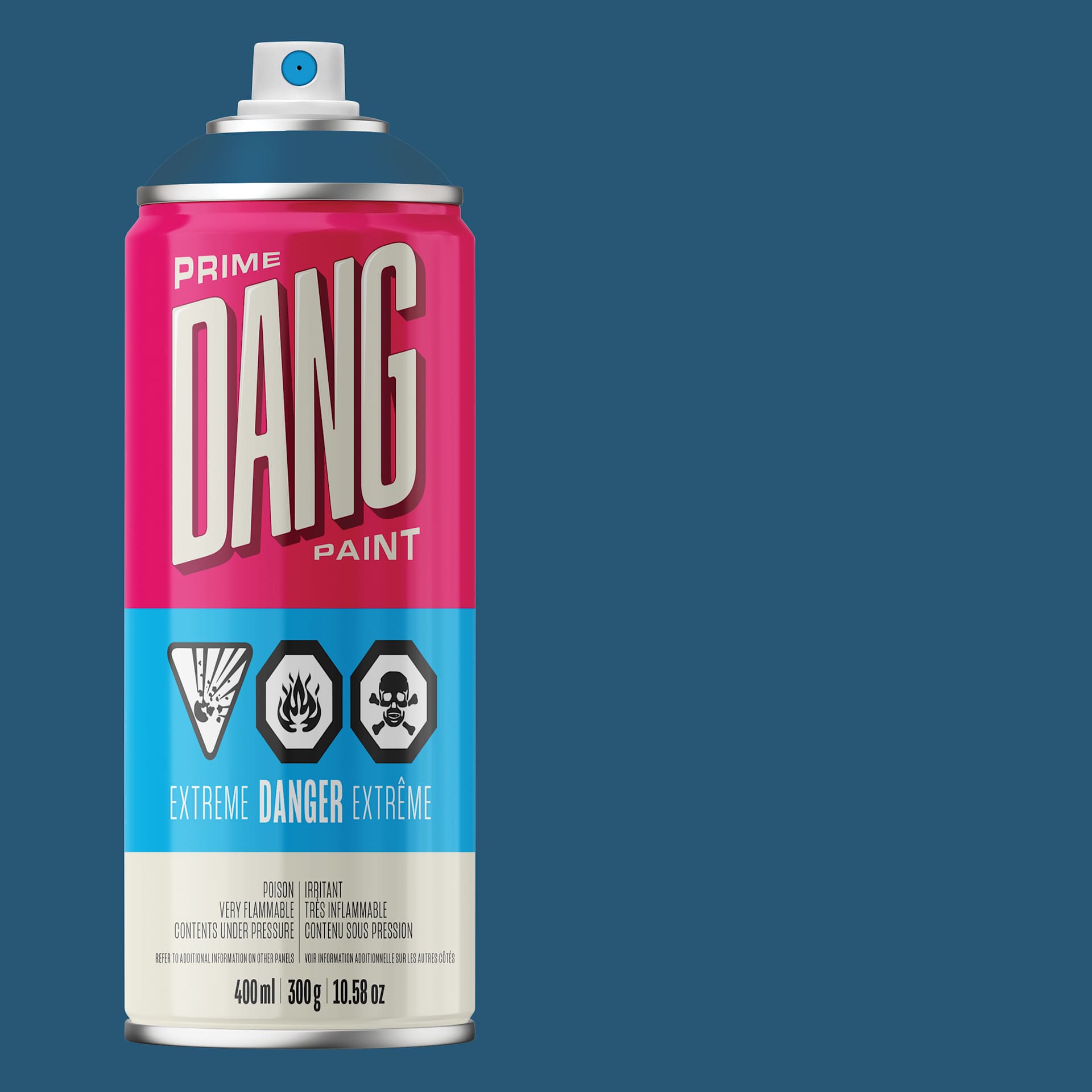 Dang Prime Spray Paint - Ultra Blue, 400 ml can and swatch