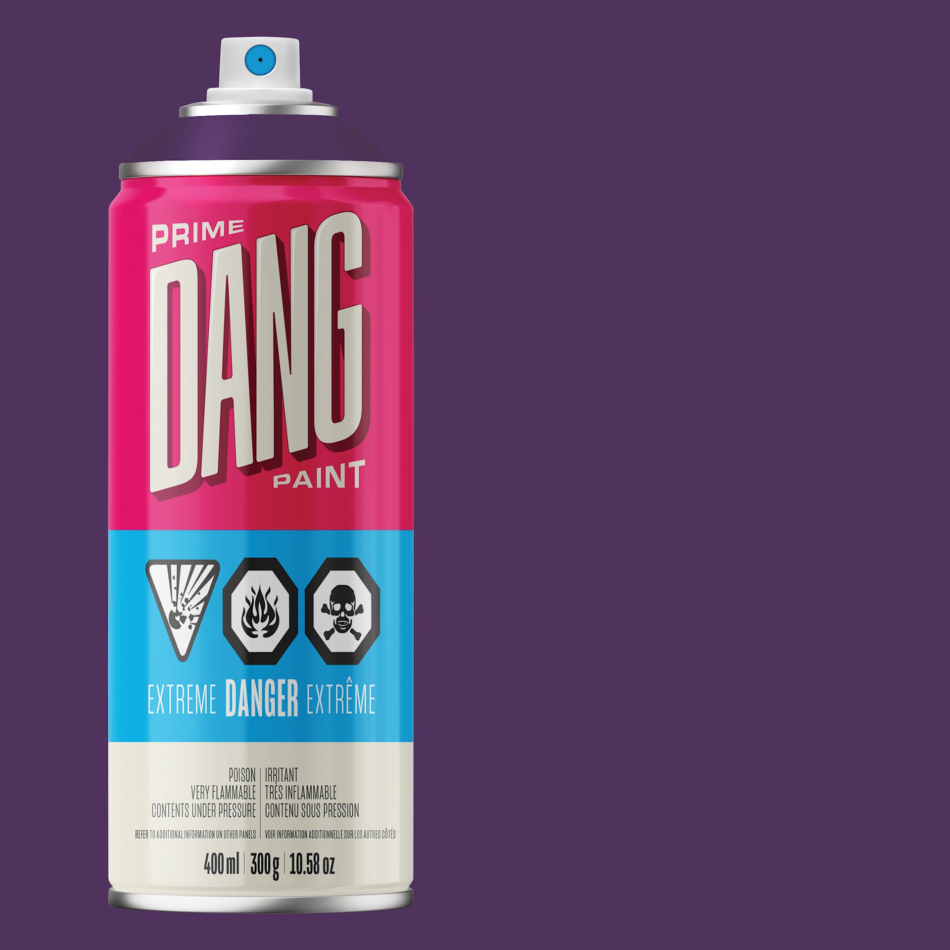 Dang Prime Spray Paint - Royal Purple, 400 ml can and swatch