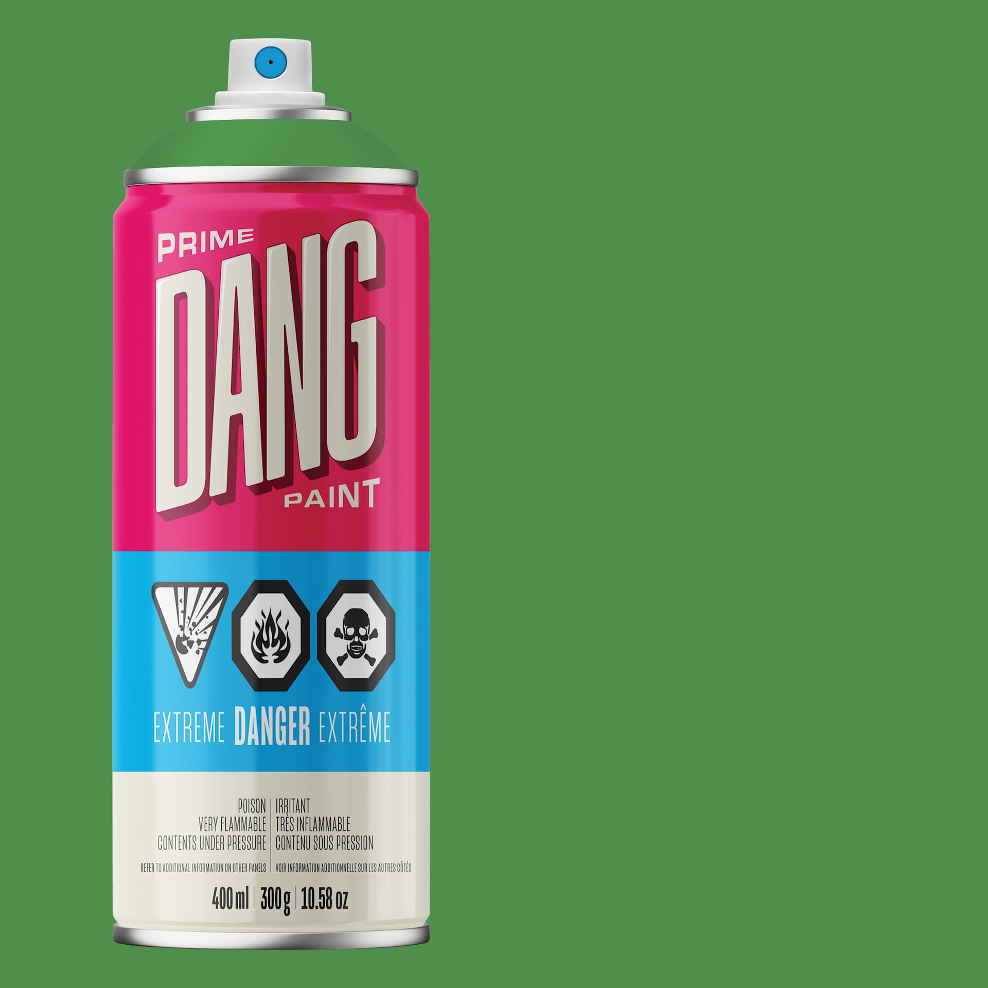 Dang Prime Spray Paint - True Green, 400 ml can and swatch