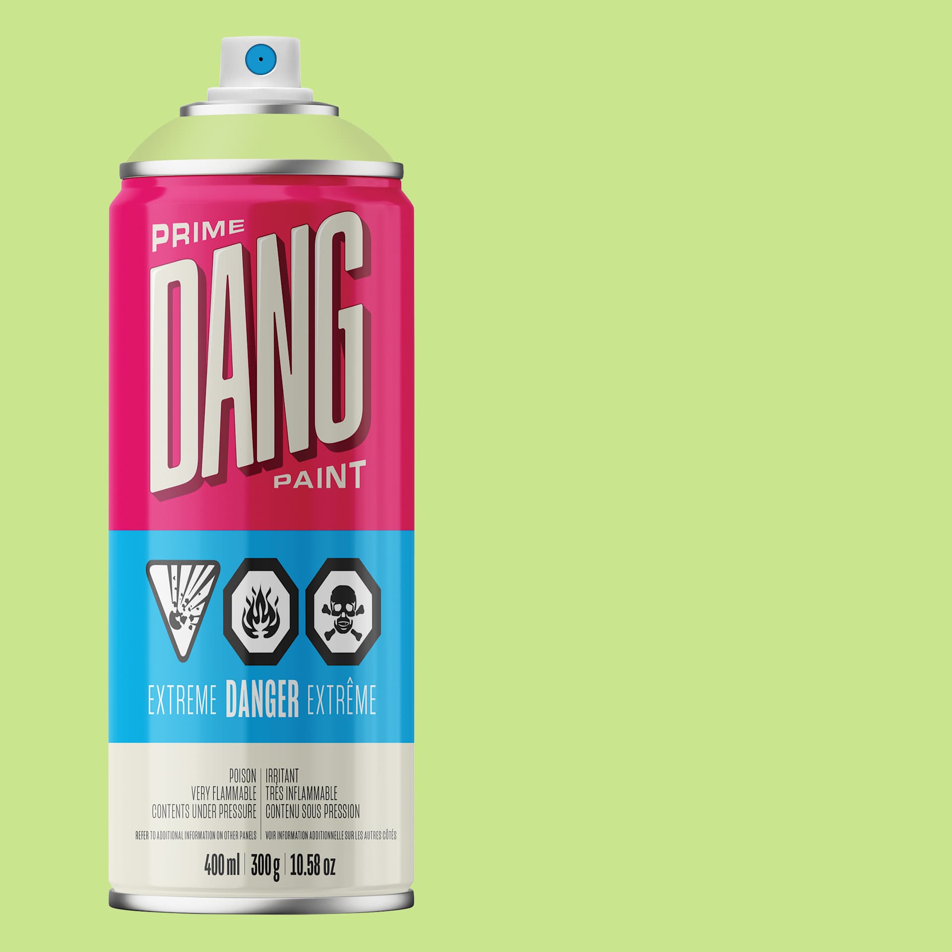 Dang Prime Spray Paint - Melon Green, 400 ml can and swatch