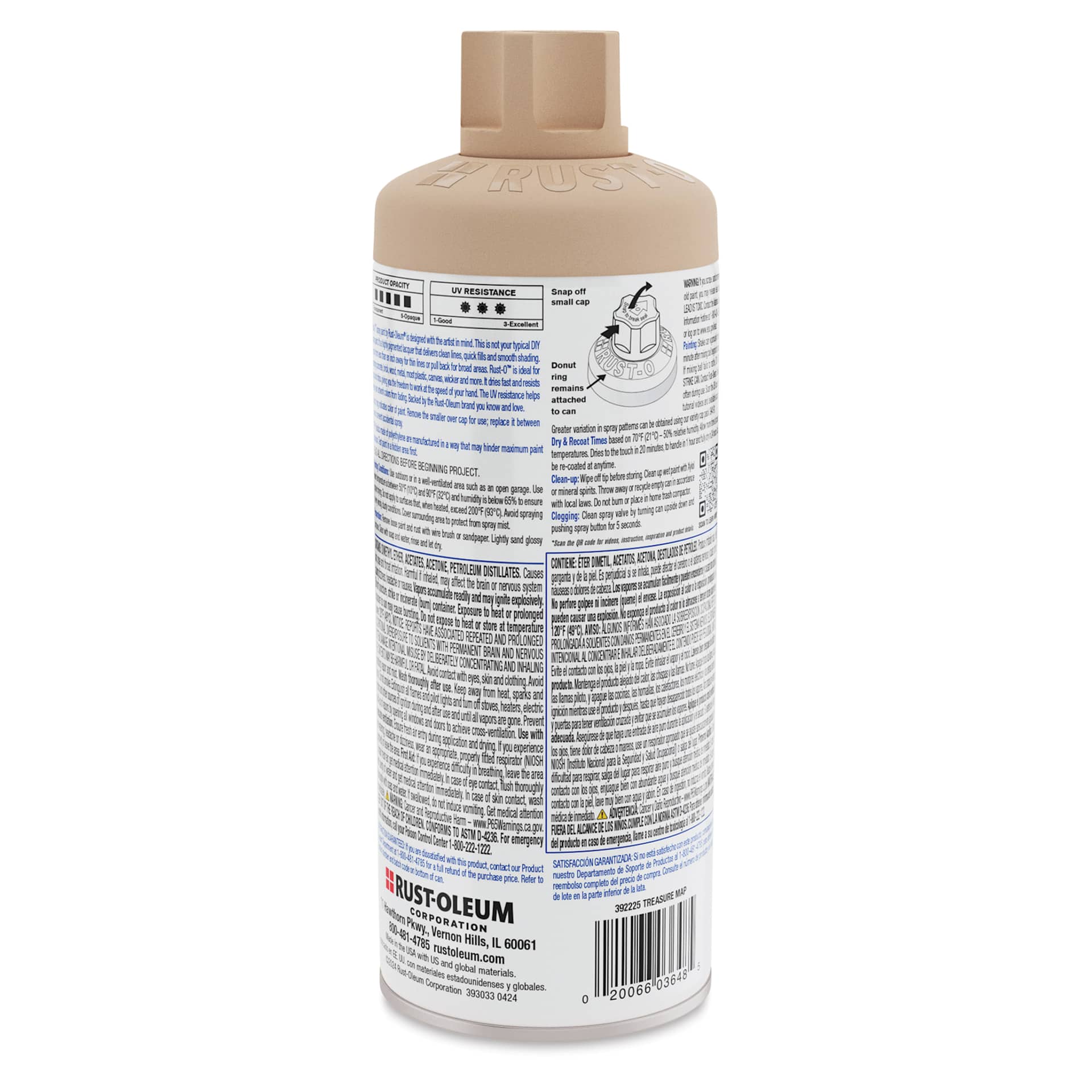 Rust-Oleum Rust-O Artist Acrylic Spray Paint - Treasure Map, 11 oz, back of can