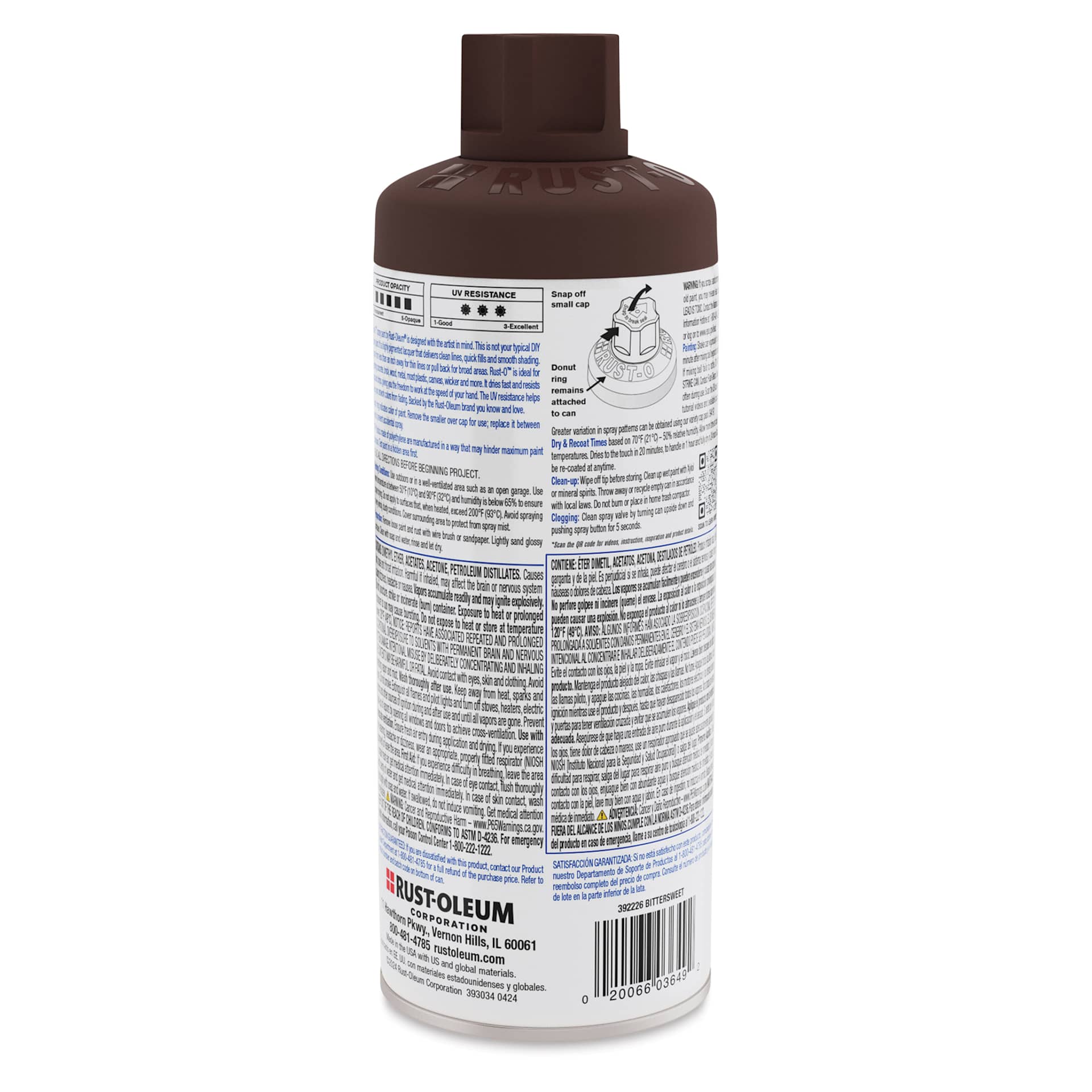 Rust-Oleum Rust-O Artist Acrylic Spray Paint - Bittersweet, 11 oz, back of can