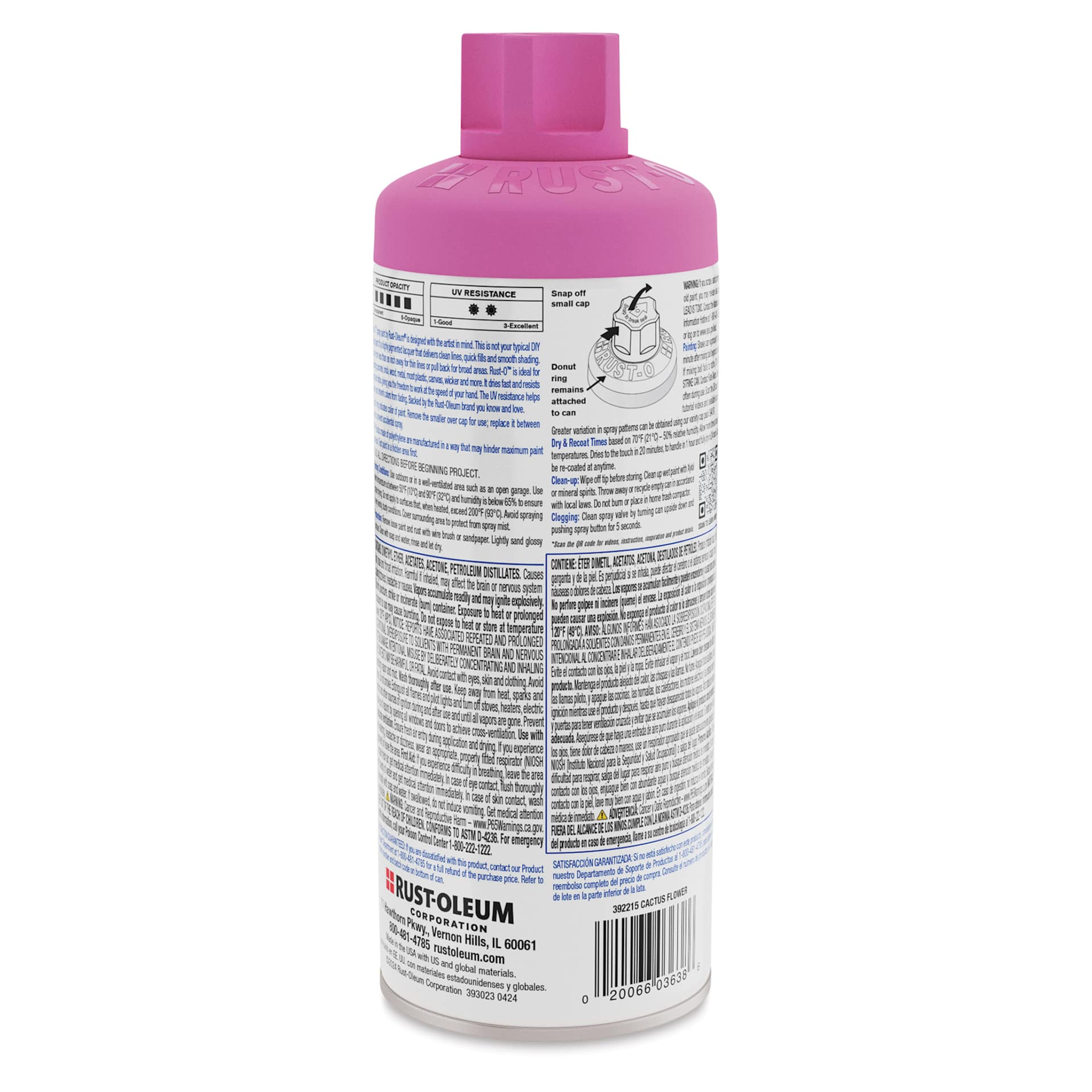 Rust-Oleum Rust-O Artist Acrylic Spray Paint - Cactus Flower, 11 oz, back of can