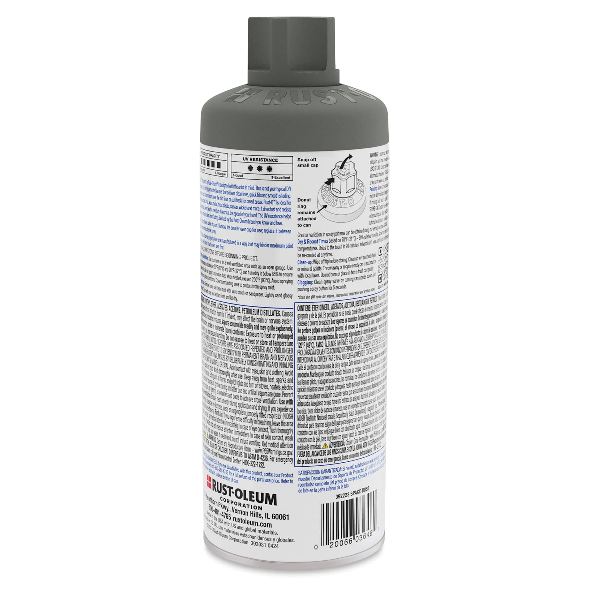 Rust-Oleum Rust-O Artist Acrylic Spray Paint - Space Dust, 11 oz, back of can