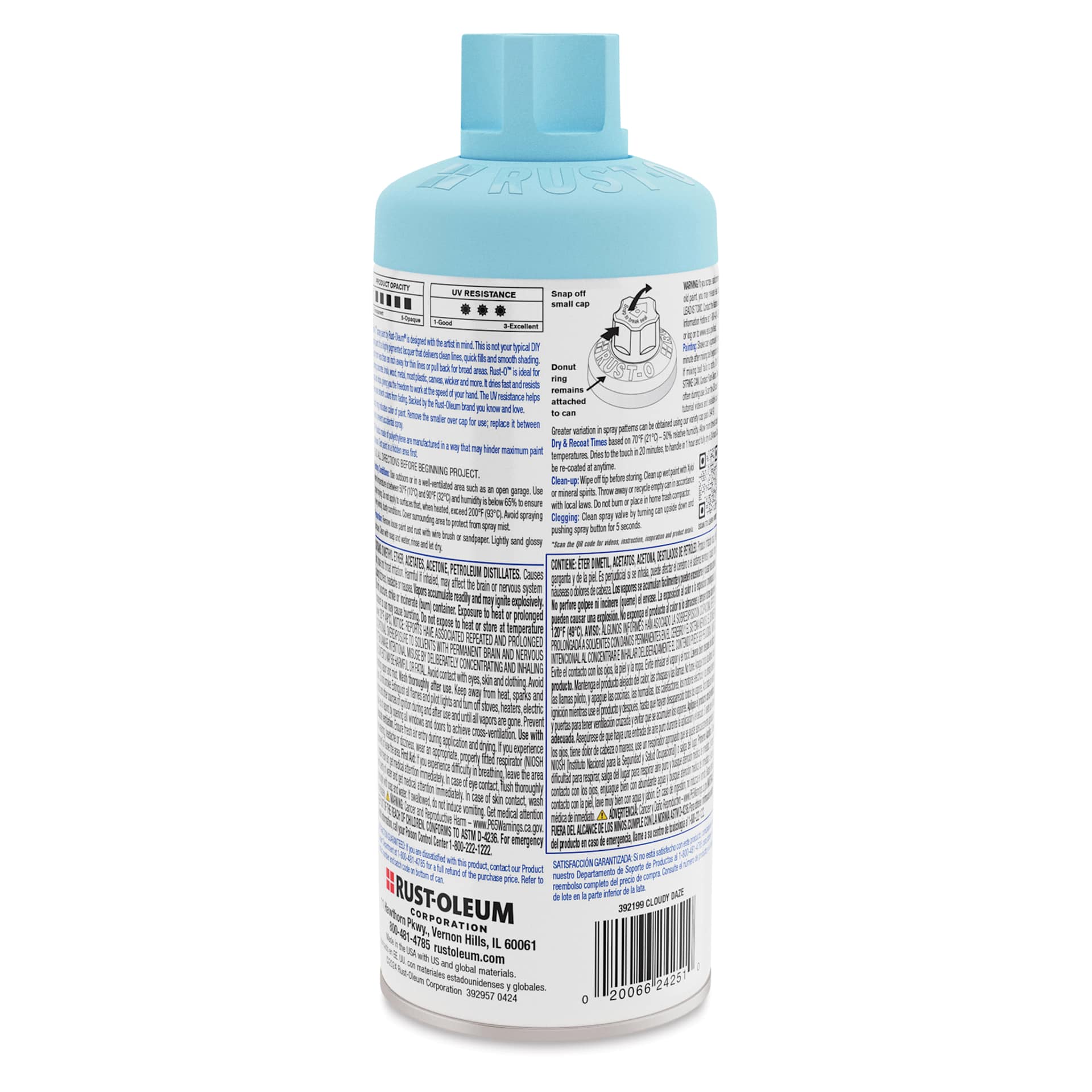 Rust-Oleum Rust-O Artist Acrylic Spray Paint - Cloudy Daze, 11 oz, back of can
