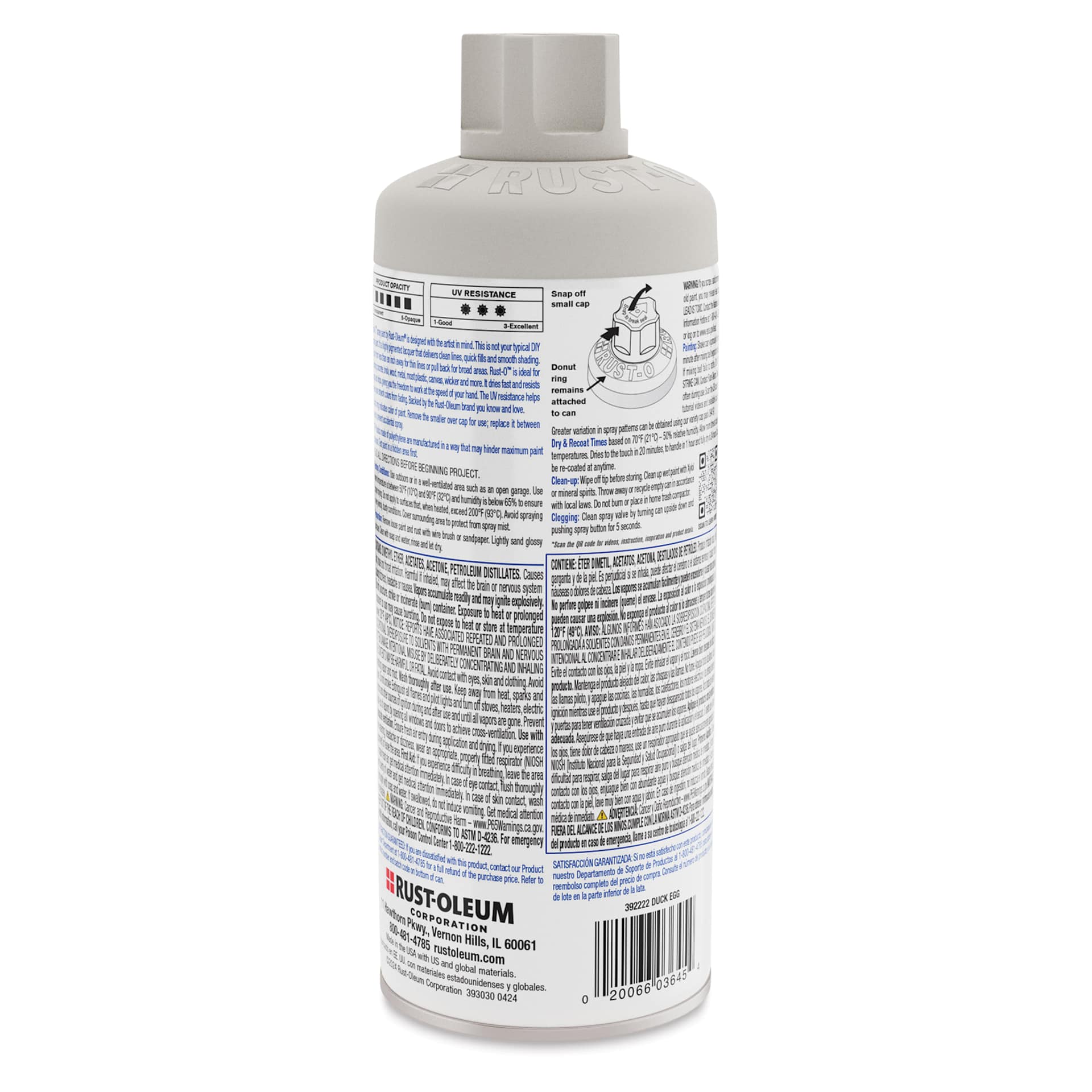 Rust-Oleum Rust-O Artist Acrylic Spray Paint - Duck Egg, 11 oz, back of can