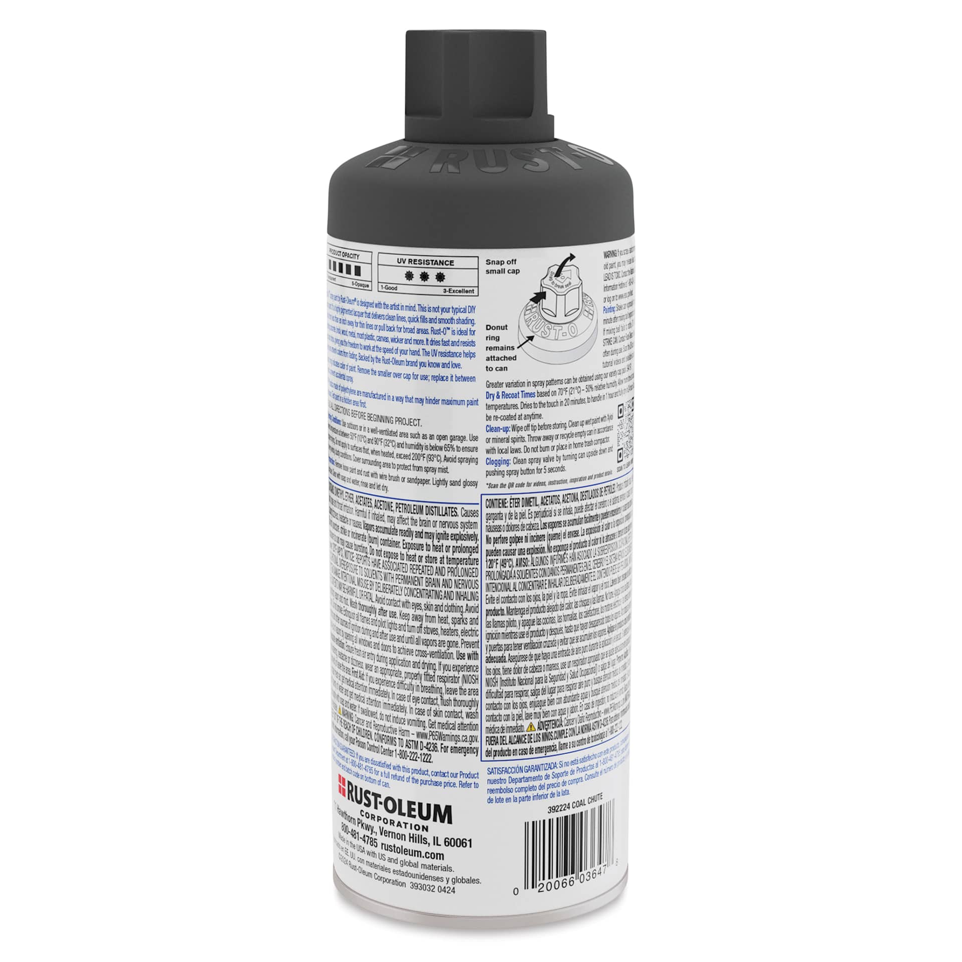 Rust-Oleum Rust-O Artist Acrylic Spray Paint - Coal Chute, 11 oz, back of can