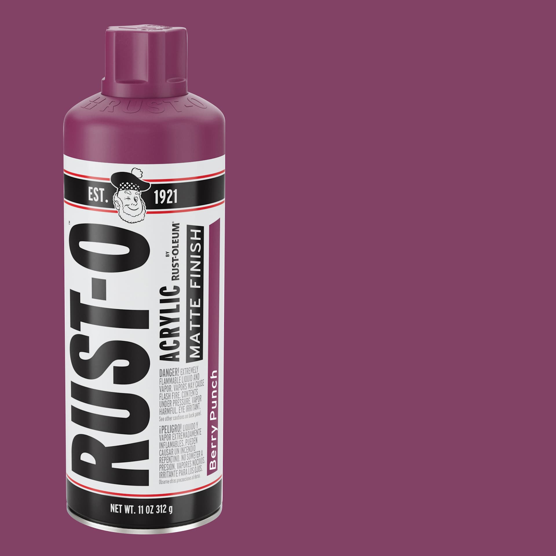 Rust-Oleum Rust-O Artist Acrylic Spray Paint - Berry Punch, Can and Swatch