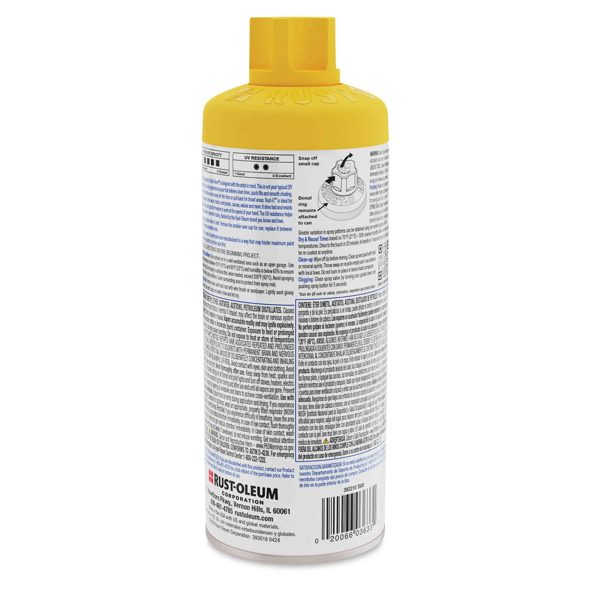 Rust-Oleum Rust-O Artist Acrylic Spray Paint - Taxi, 11 oz, back of can