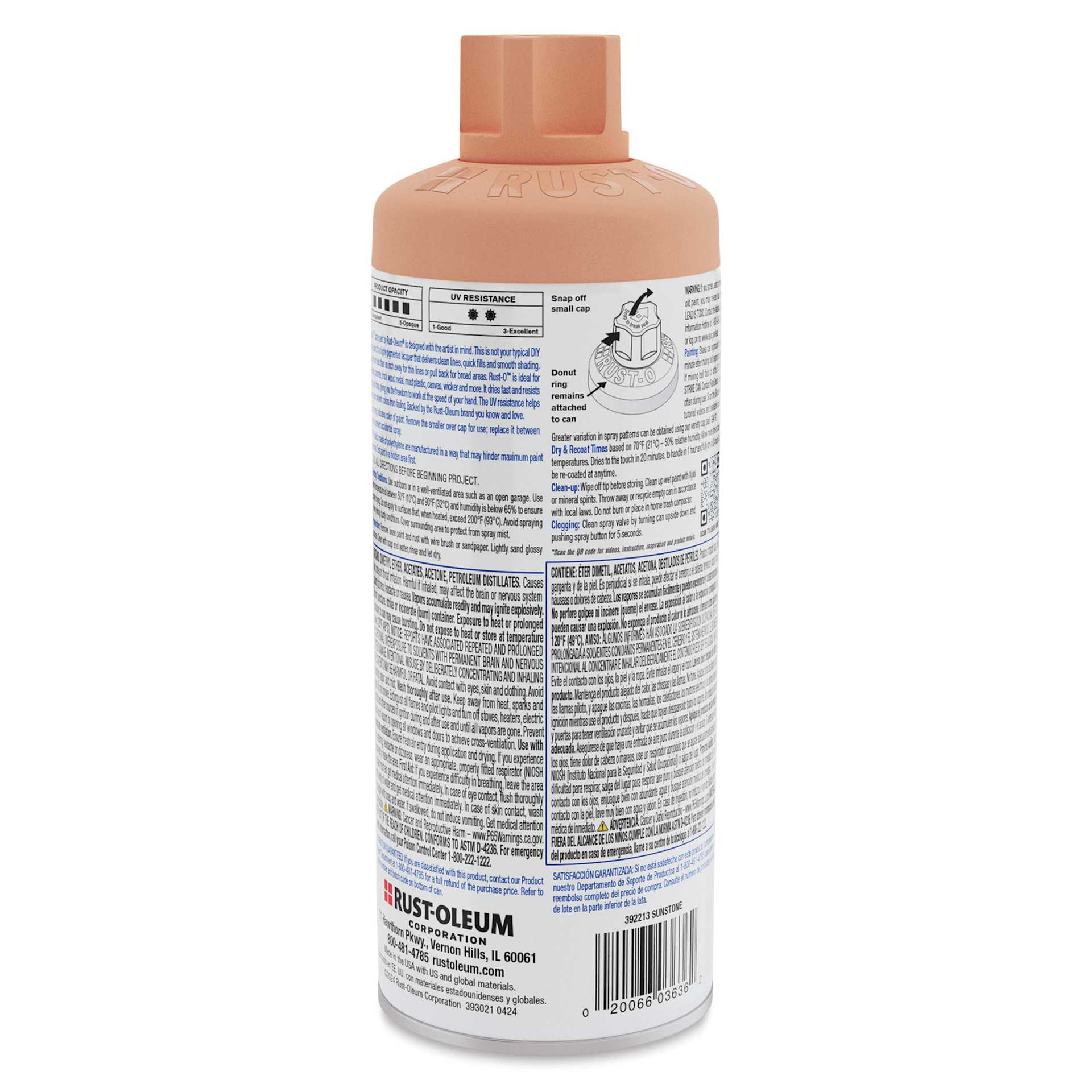 Rust-Oleum Rust-O Artist Acrylic Spray Paint - Sunstone, 11 oz, back of can