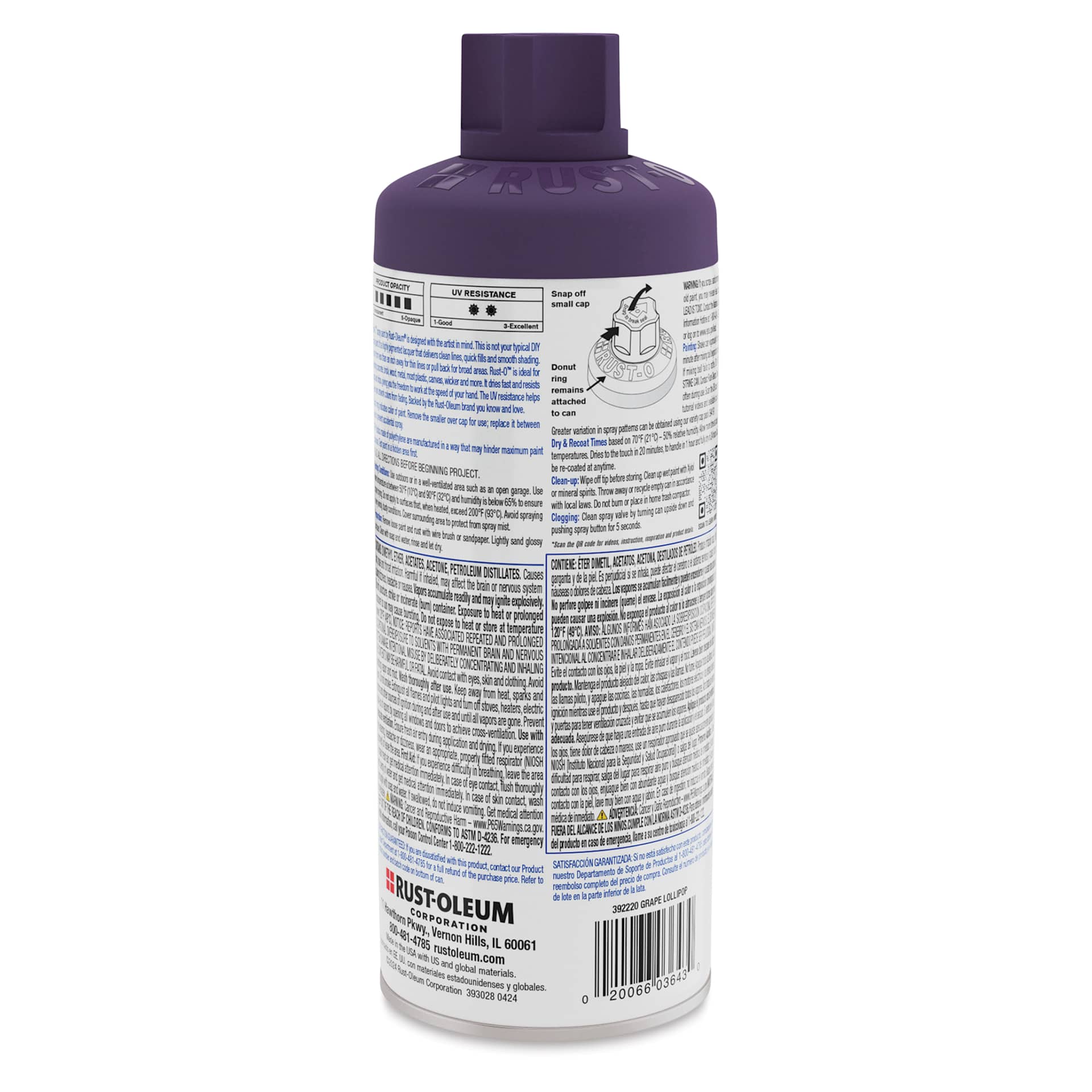 Rust-Oleum Rust-O Artist Acrylic Spray Paint - Grape Lollipop, 11 oz, back of can