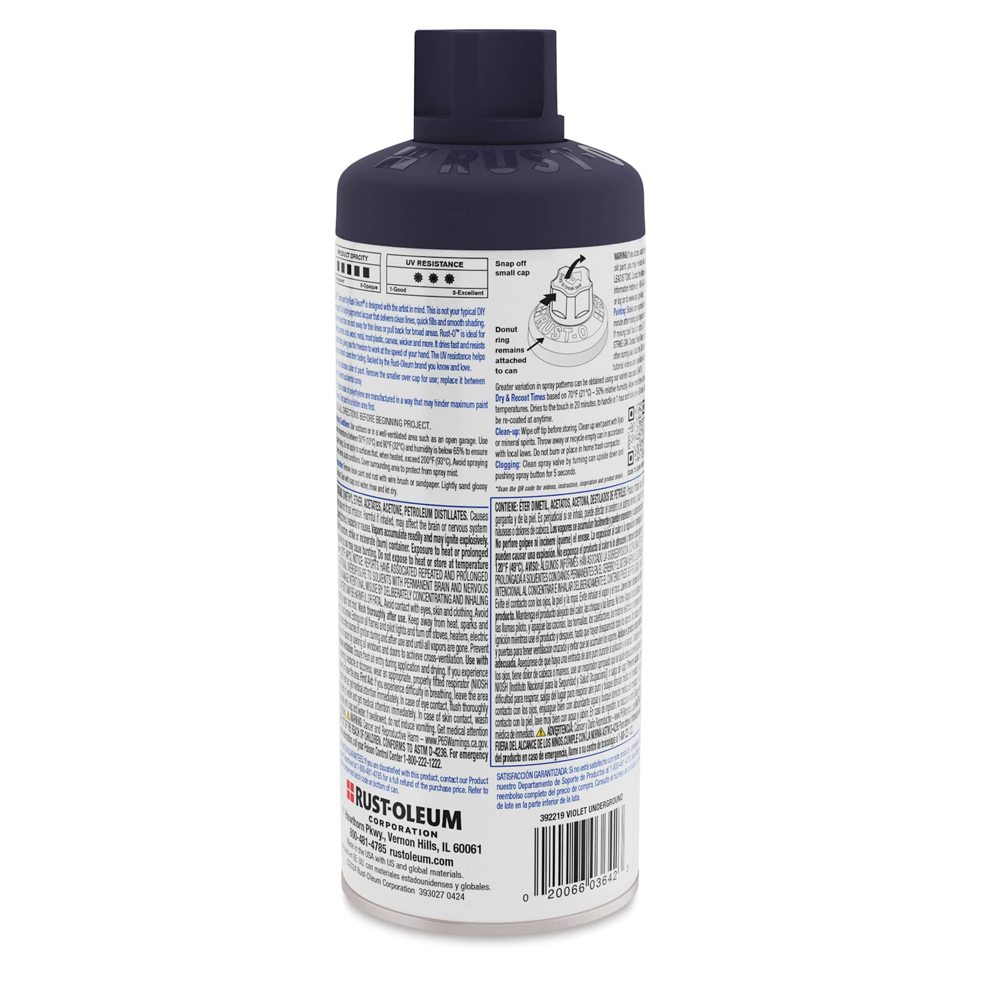 Rust-Oleum Rust-O Artist Acrylic Spray Paint - Violet Underground, 11 oz, back of can