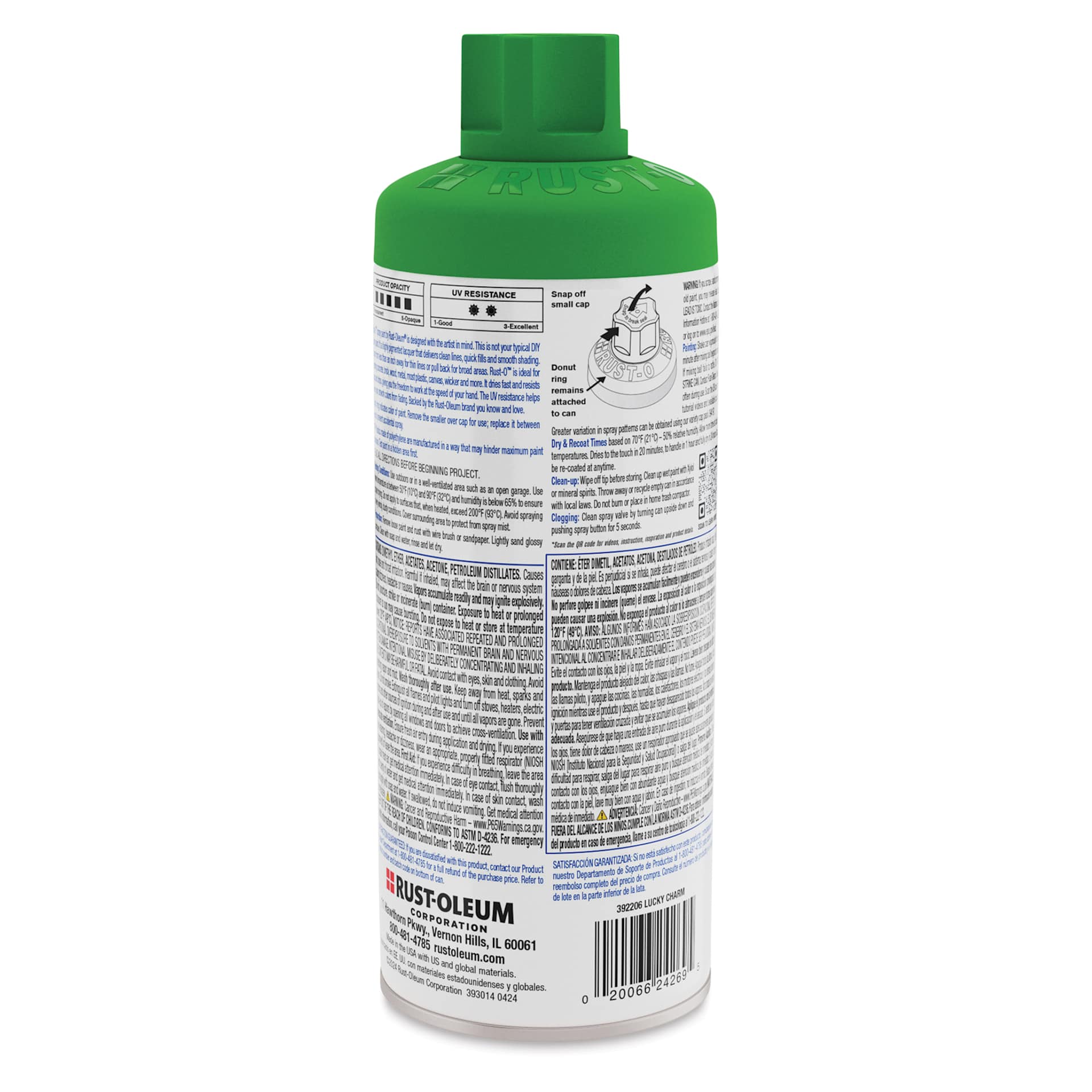 Rust-Oleum Rust-O Artist Acrylic Spray Paint - Lucky Charm, 11 oz, back of can